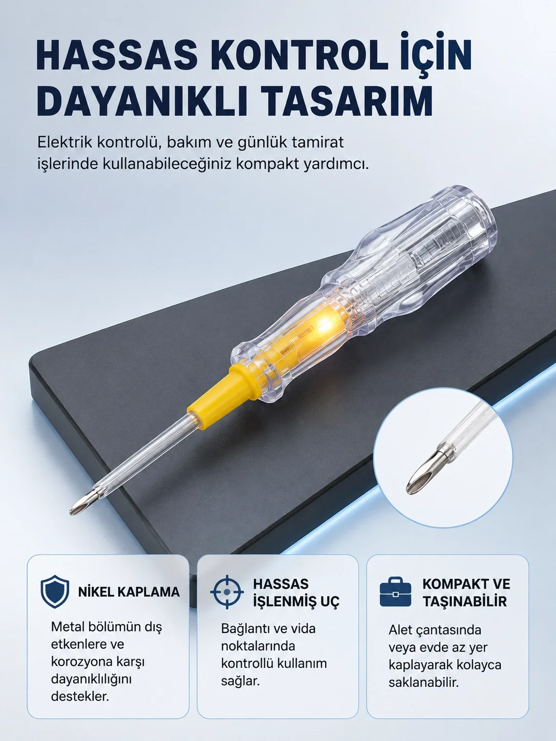 Elektrik Test Kalemi Neon Işıklı Nikel Kaplama 110-220V Dirençli Fiyatı, Yorumları ve Özellikleri