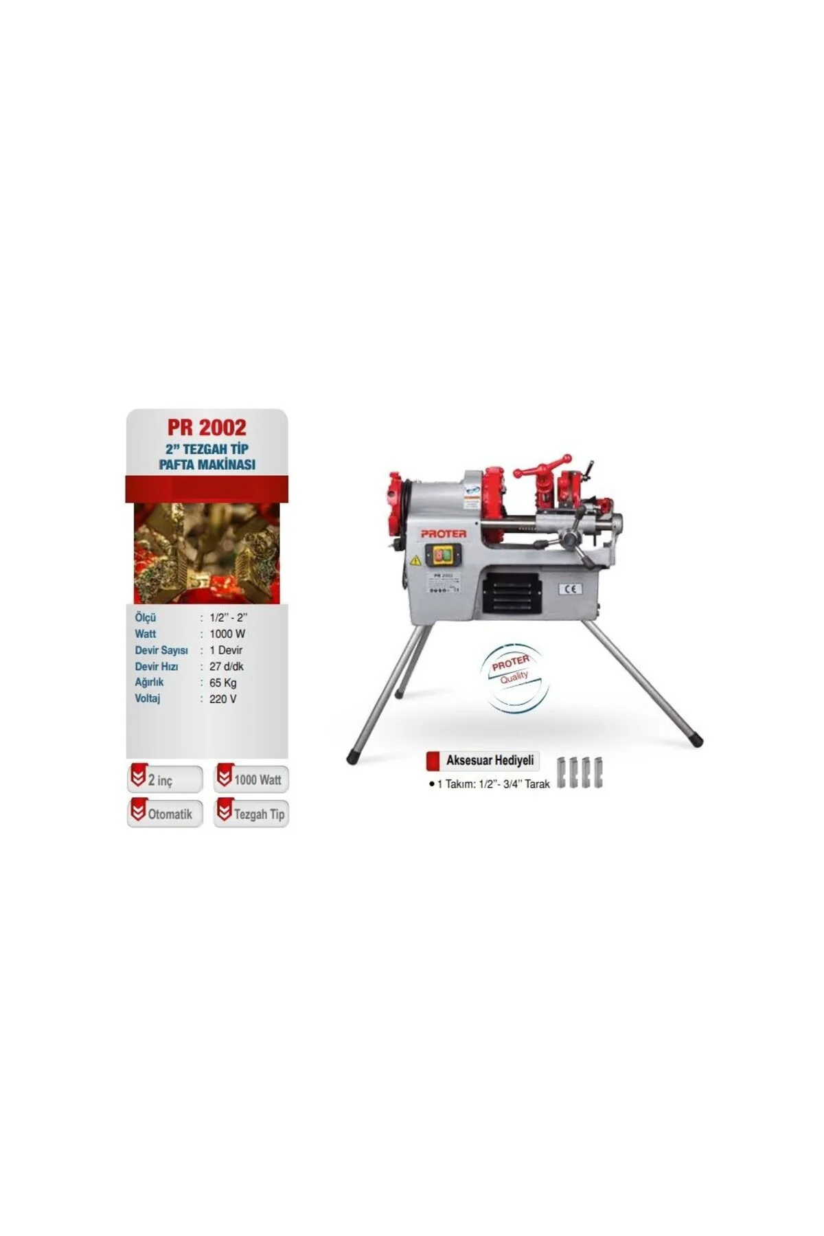 Elektrikli 220 Volt Diş Açma Pafta Makinesi 1000 W Tezgah Tipli 2