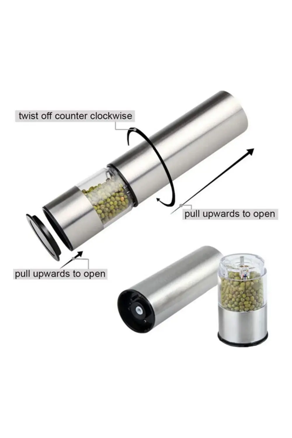 Elektrikli Baharat Öğütücü Pilli Paslanmaz Çelik Otomatik Tuz Kar