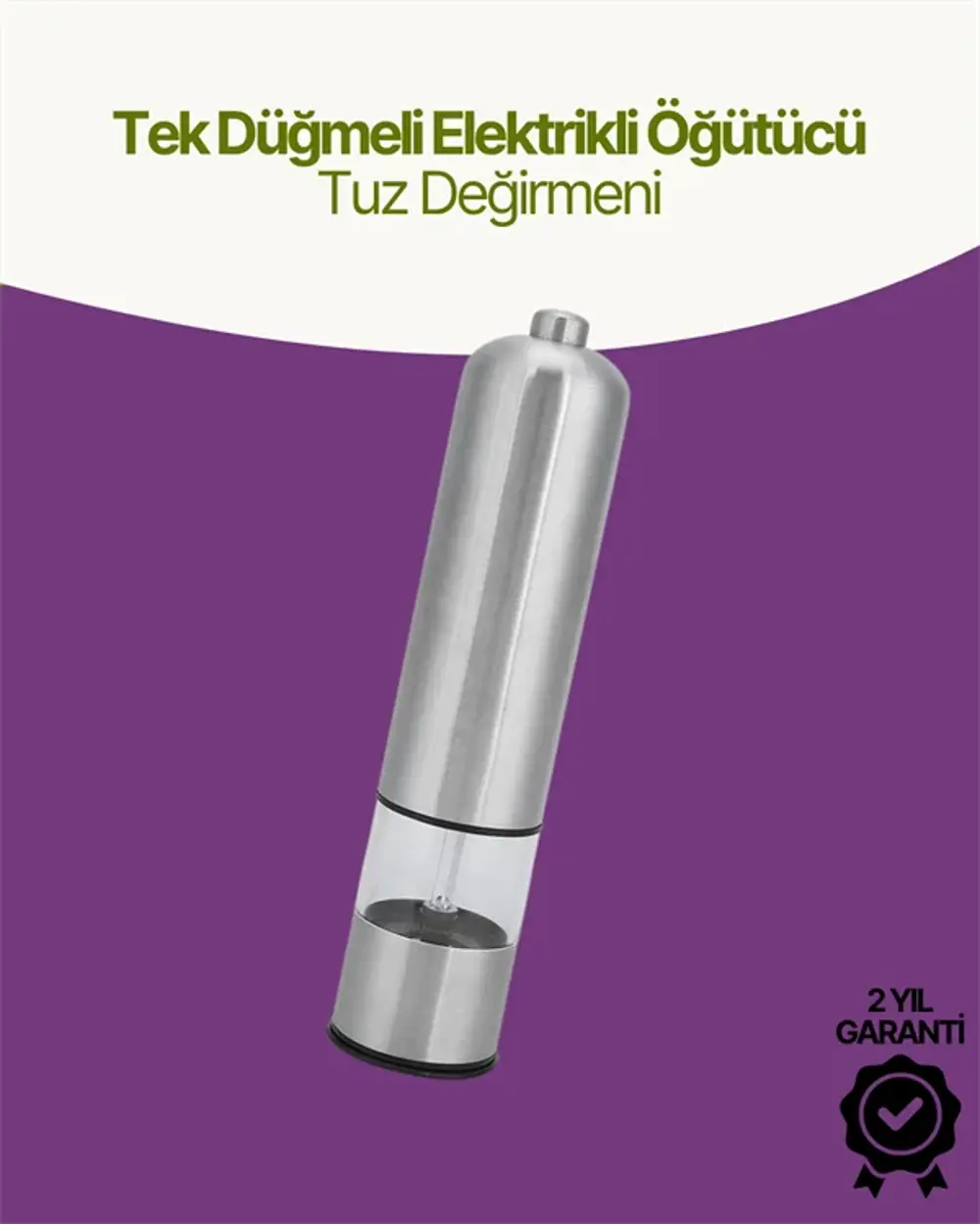 Elektrikli Baharat Öğütücü Pilli Paslanmaz Çelik Otomatik Tuz Kar