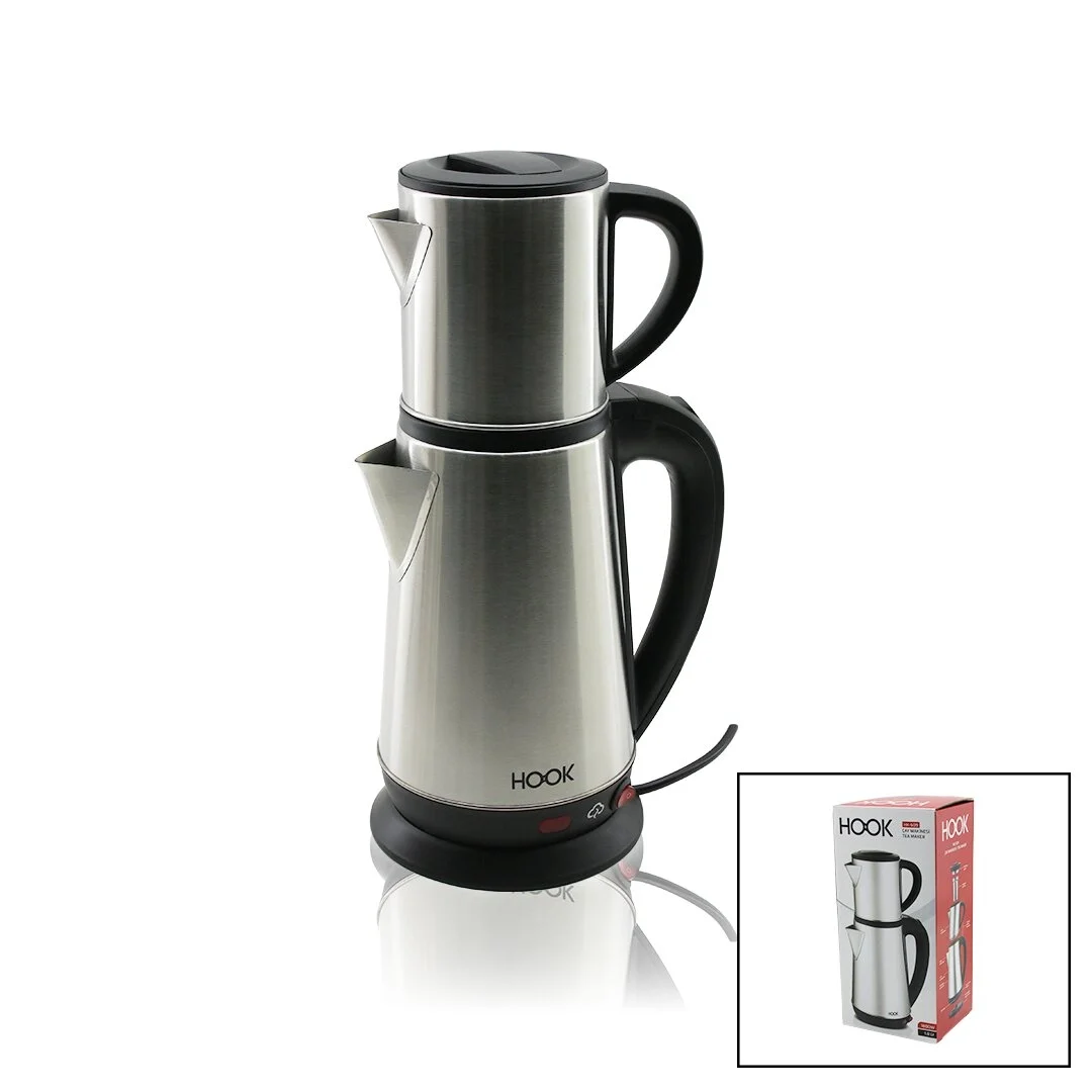 Elektrikli Çay Makinesi Çaycı Set 1.8lt Su Isıtıcı Pls.+ 0.8lt Demlik Çelik Taban 1800w 360 Derece Gövde Hk-509 Bx40