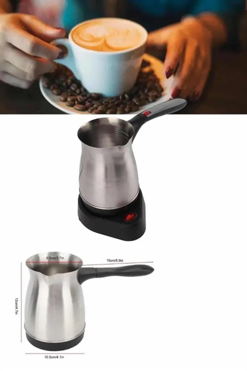 Elektrikli Cezve 800 Watt Paslanmaz Çelik Türk Kahve Makinesi Sap