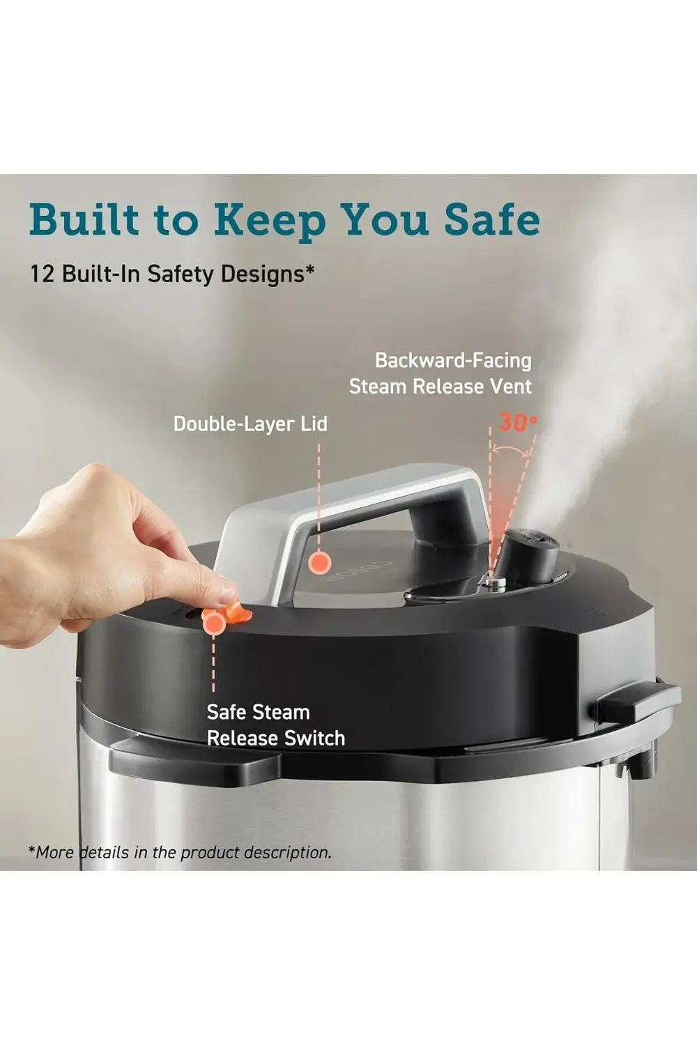 Elektrikli Düdüklü Tencere 5,7 L, 50 Tarif, 9'u 1 Arada Çoklu Piş