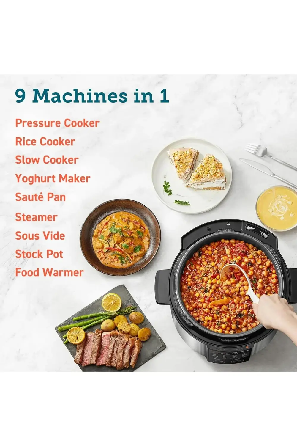 Elektrikli Düdüklü Tencere 5,7 L, 50 Tarif, 9'u 1 Arada Çoklu Piş