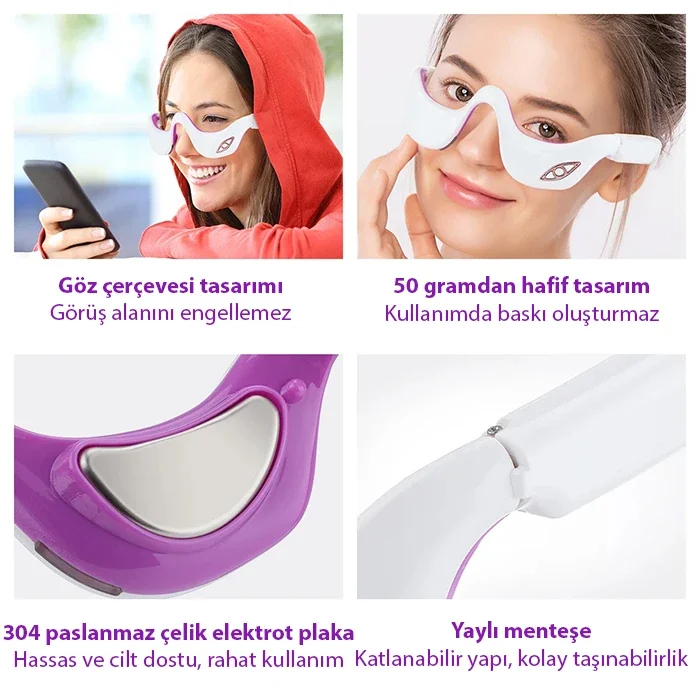 Elektrikli Göz Masaj Aleti – Göz Yorgunluğunu Gideren, Terapi Etkili 3 Fonksiyonlu Göz Bakımı Aleti