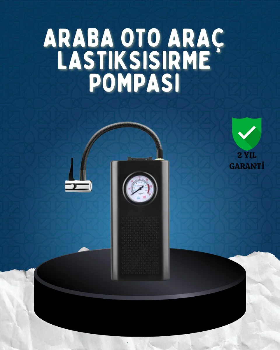 Elektrikli Hava Kompresörü Type-C USB Şarjlı Çok Fonksiyonlu Lastik Pompası - 80W Gücü ve 3000mAh Batarya