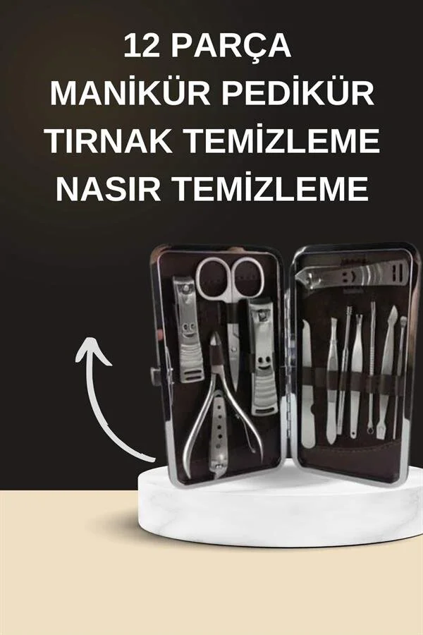 Elektrikli Manikür Pedikür Seti İkili Set 12 Parça Tırnak Bakımı Törpü Protez Çıkarma
