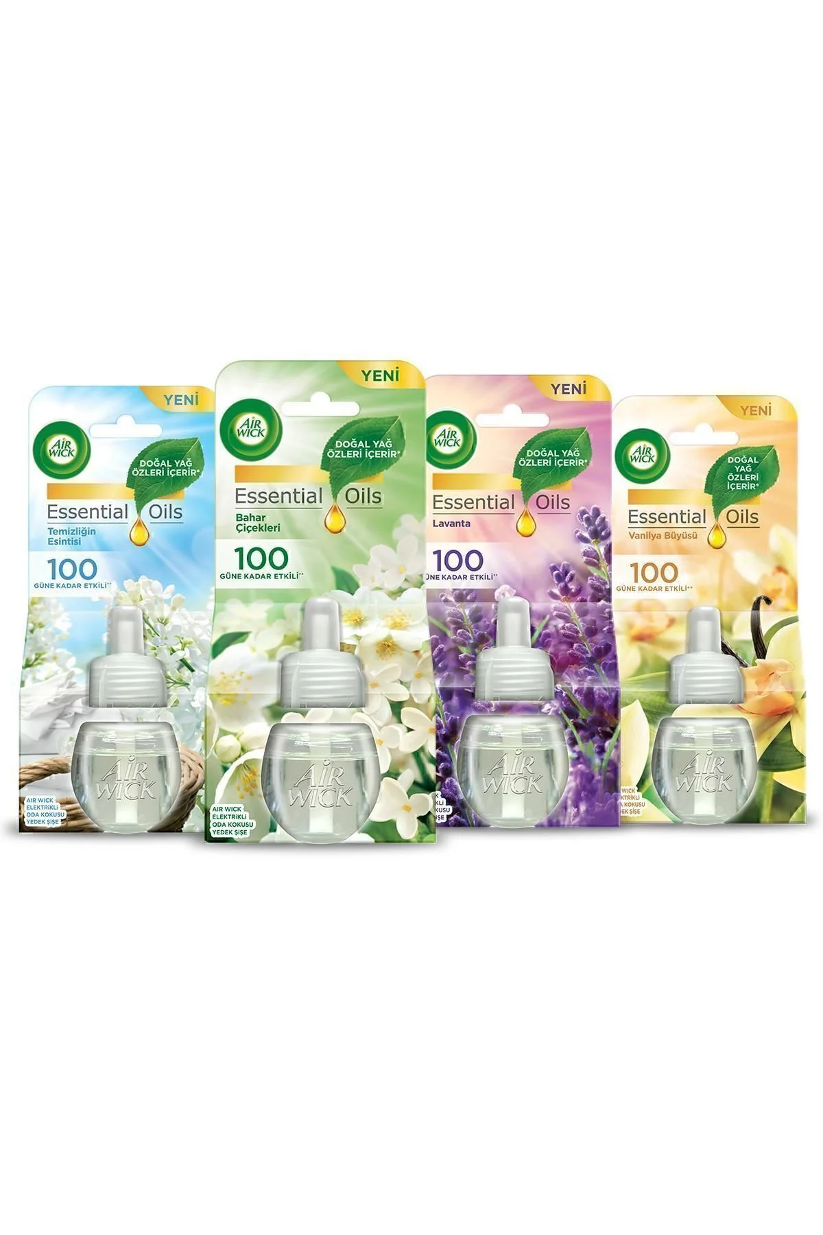 Elektrikli Oda Kokusu Yedek Şişe 4 Lü Set (1 BAHAR -1 TEMİZLİK -1 LAVANTA-1 VANİLYA)