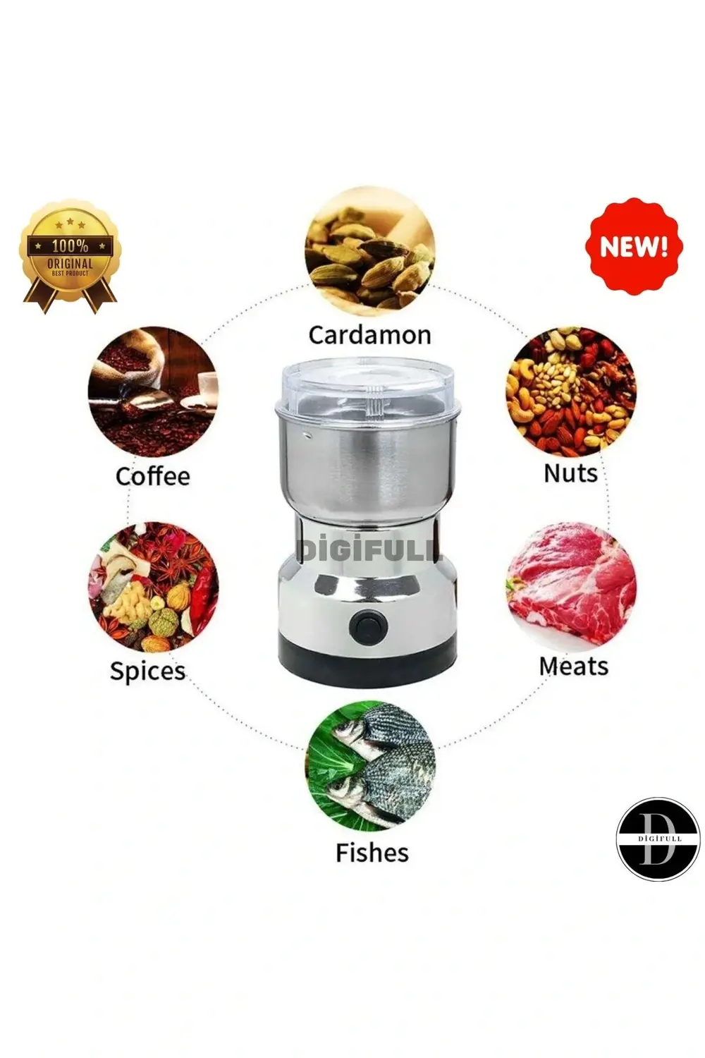 Elektrikli Paslanmaz Çelik Kahve Baharat Pirinç Öğütücü 150w