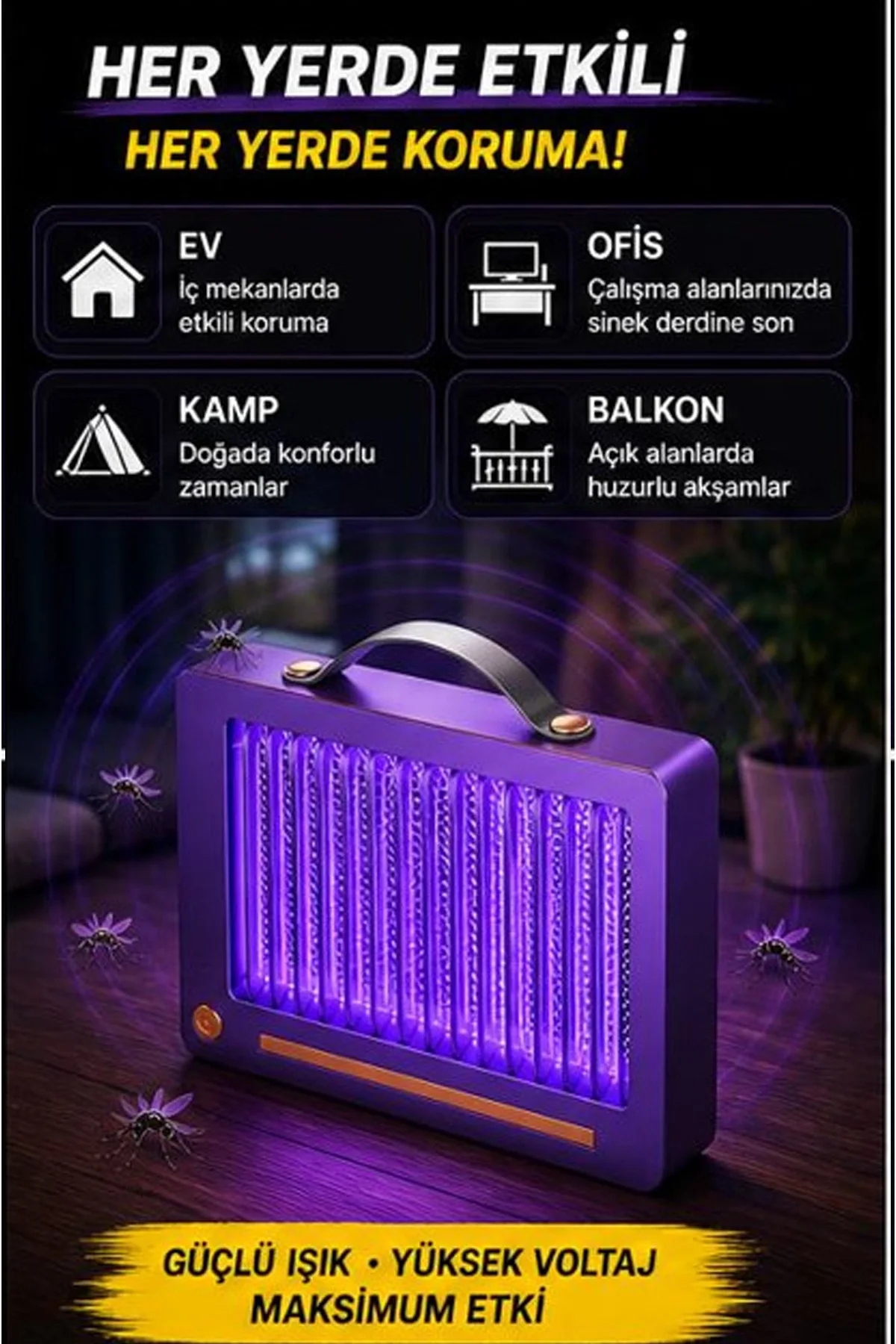 Elektrikli Sinek Öldürücü Lamba | Şarjlı, Sessiz, Led Işıklı Etkili Koruma - Görsel 2