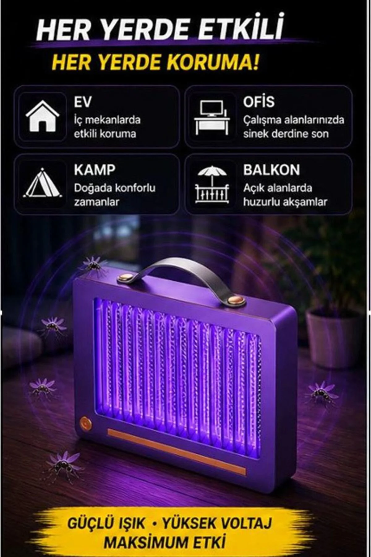 Elektrikli Sinek Öldürücü Lamba | Şarjlı, Sessiz, Led Işıklı Etki