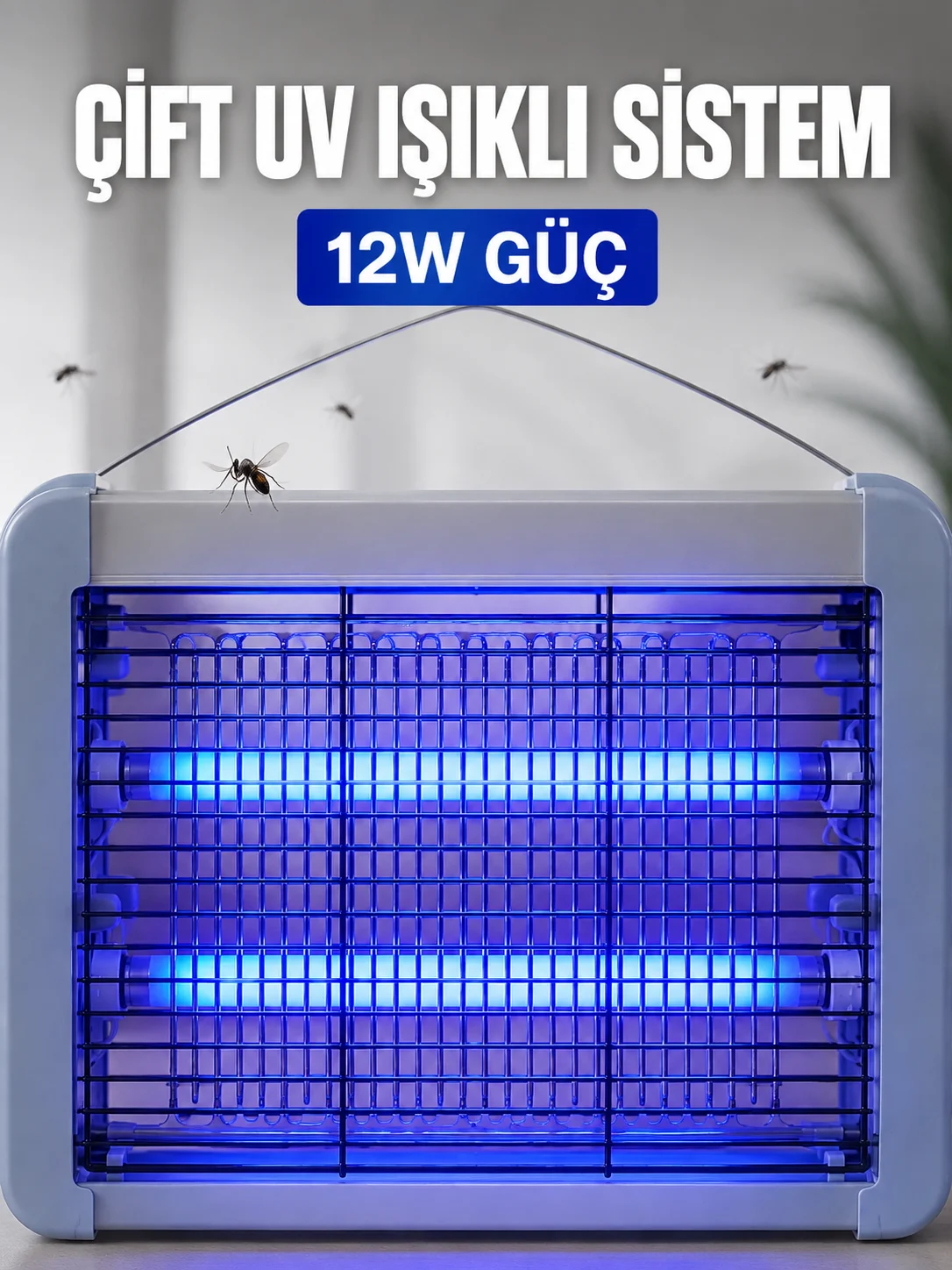 Elektrikli Sinek ve Sivrisinek Öldürücü 12W Çift UV Işıklı Böcek Lambası Elektrikli Sinek ve Sivrisinek Öldürücü 12W Çift UV Işıklı Böcek Lambası