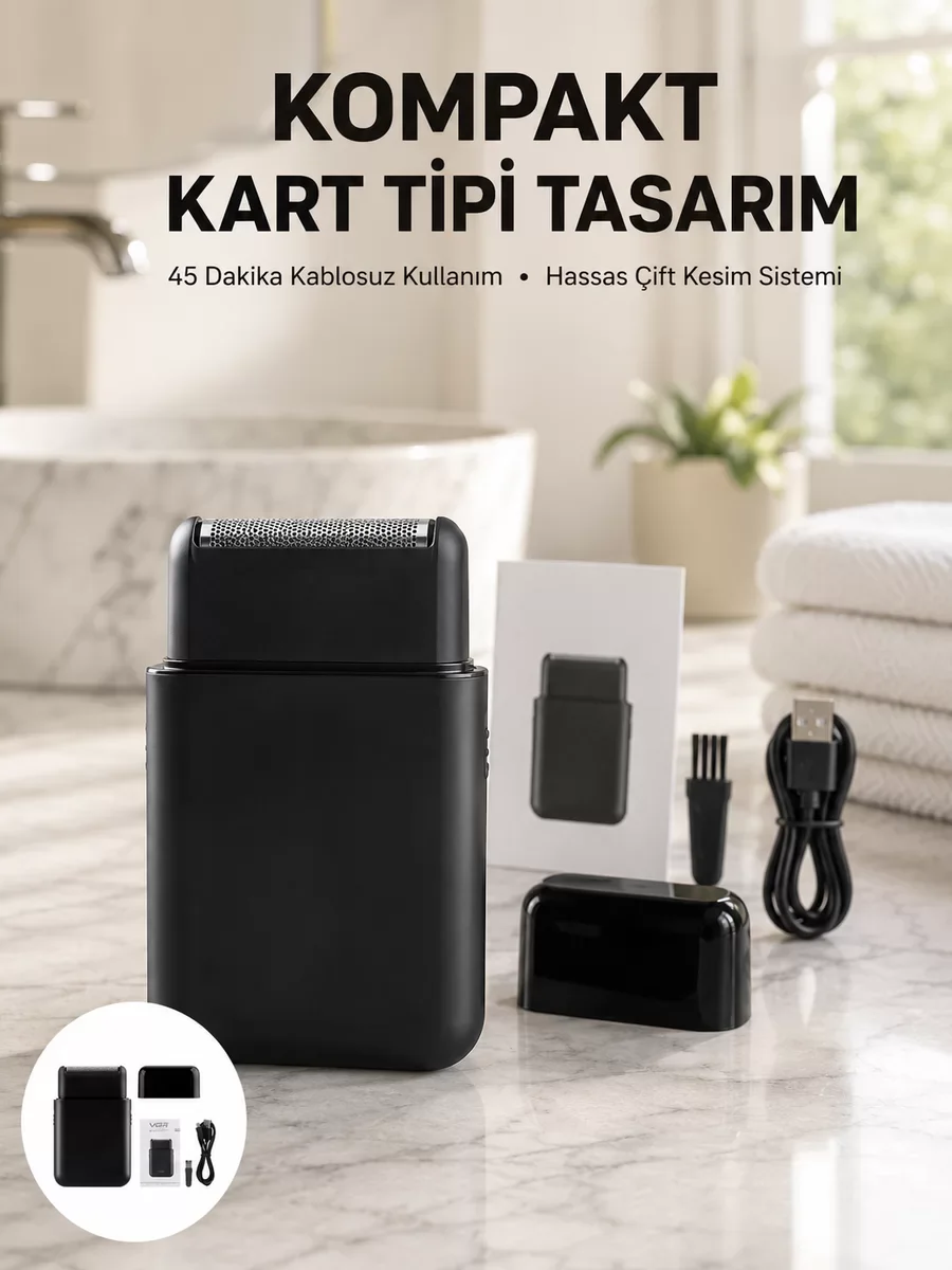 Elektrikli Tıraş Makinesi – 1.7cm Kart Tasarımlı Hassas Kesimli Günlük Bakım Cihazı