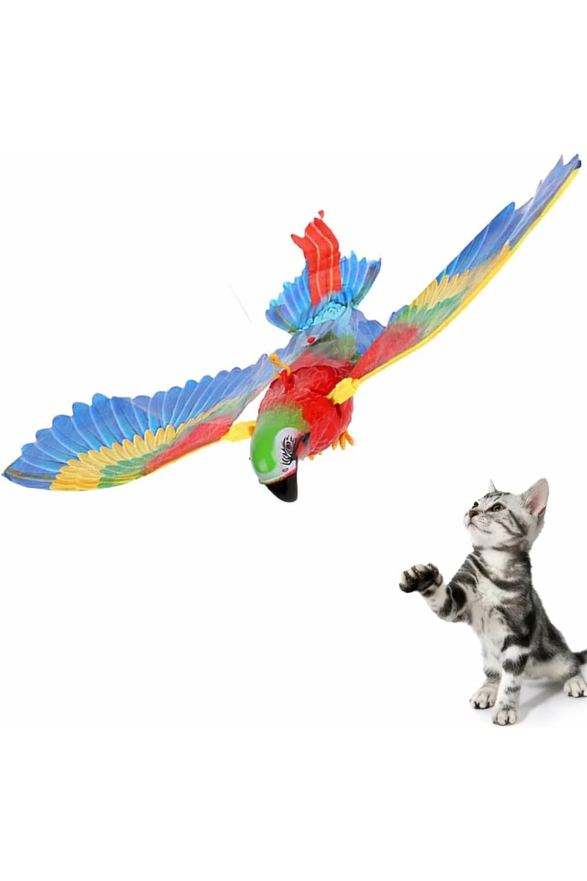 Elektrikli Uçan Papağan Kedi Oyuncağı | Asılı Uçan Kuş Kedi Oyunc