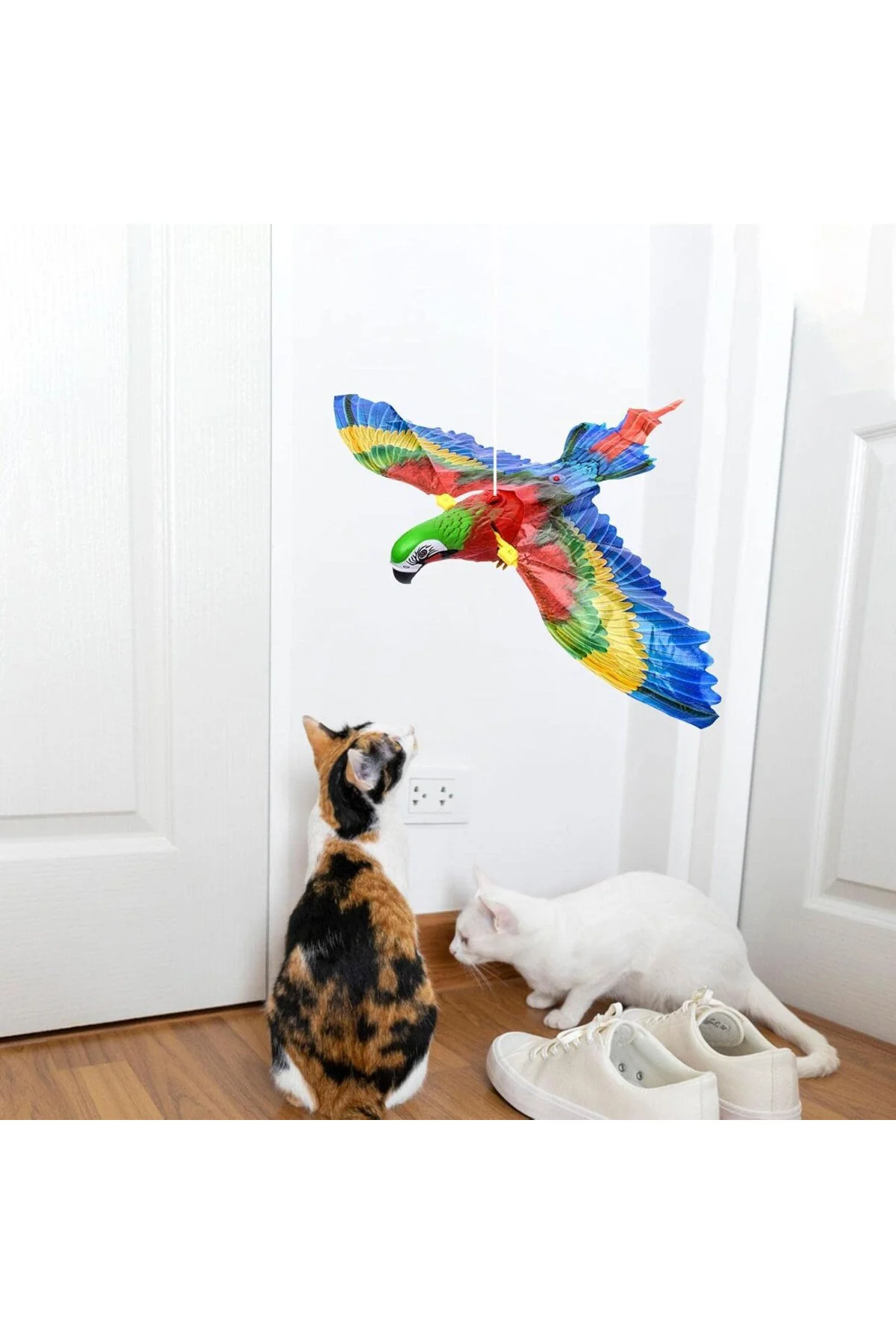 Elektrikli Uçan Papağan Kedi Oyuncağı | Asılı Uçan Kuş Kedi Oyunc