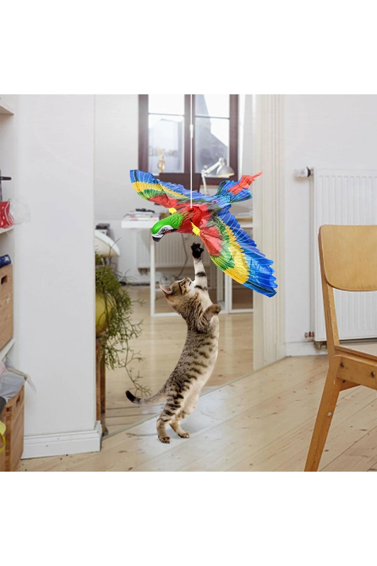 Elektrikli Uçan Papağan Kedi Oyuncağı | Asılı Uçan Kuş Kedi Oyunc