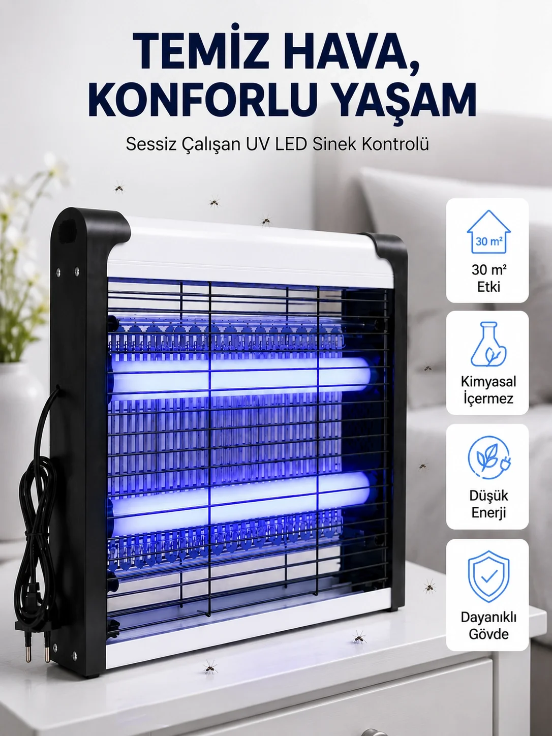 Elektrikli UV LED Sinek Öldürücü Sessiz Çalışan Etkili Böcek Tuzağı Elektrikli UV LED Sinek Öldürücü Sessiz Çalışan Etkili Böcek Tuzağı