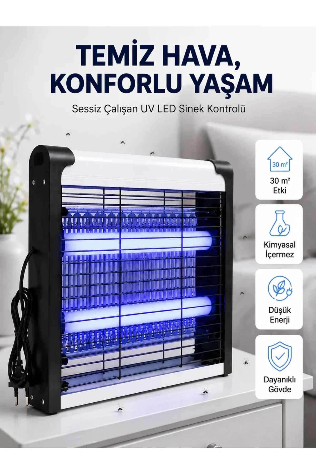 Elektrikli UV LED Sinek Öldürücü Sessiz Çalışan Etkili Böcek Tuzağı Elektrikli UV LED Sinek Öldürücü Sessiz Çalışan Etkili Böcek Tuzağı