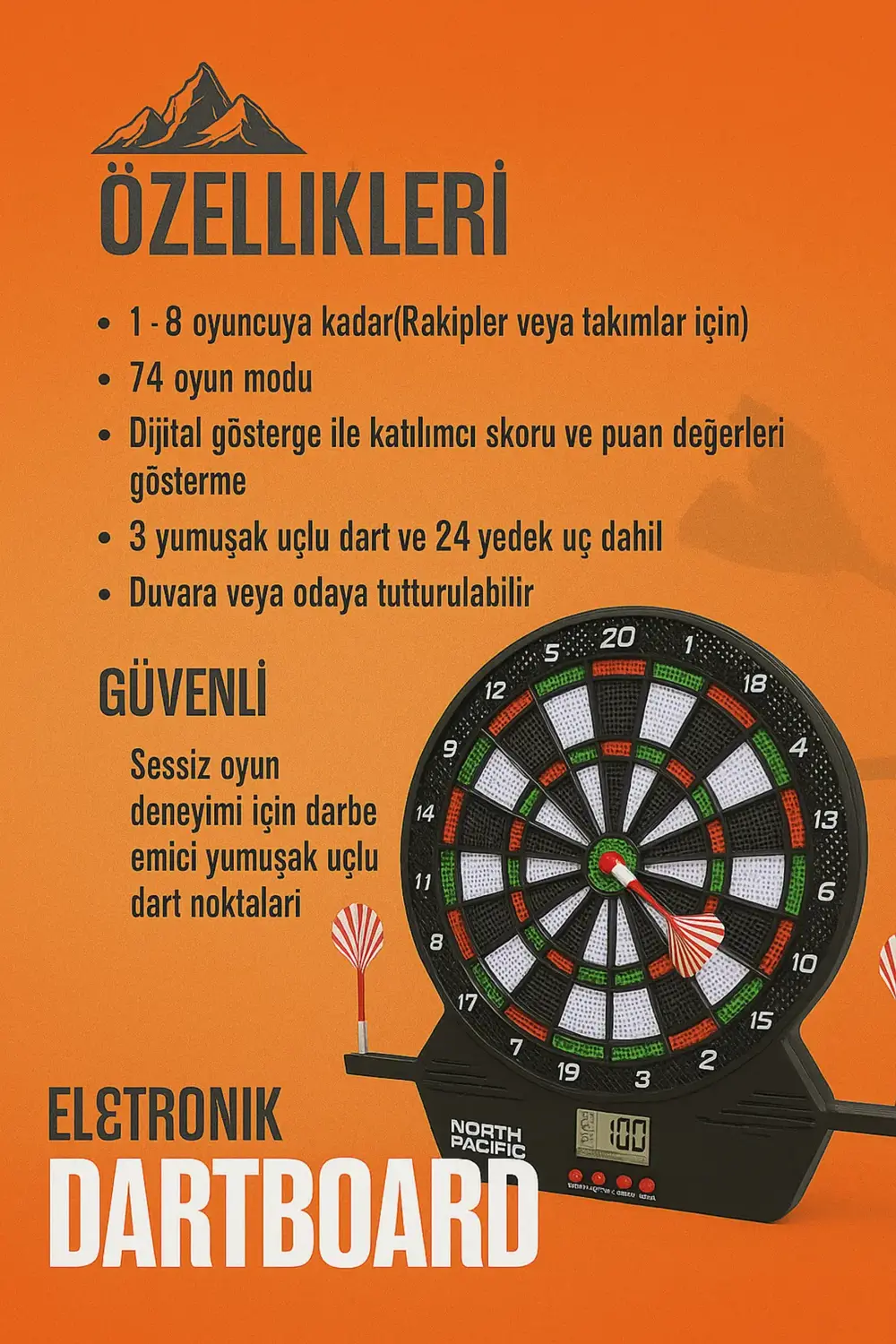 Elektronik Dartboard – 1-8 Oyunculu Lcd Skor Ekranlı Dart Tahtası