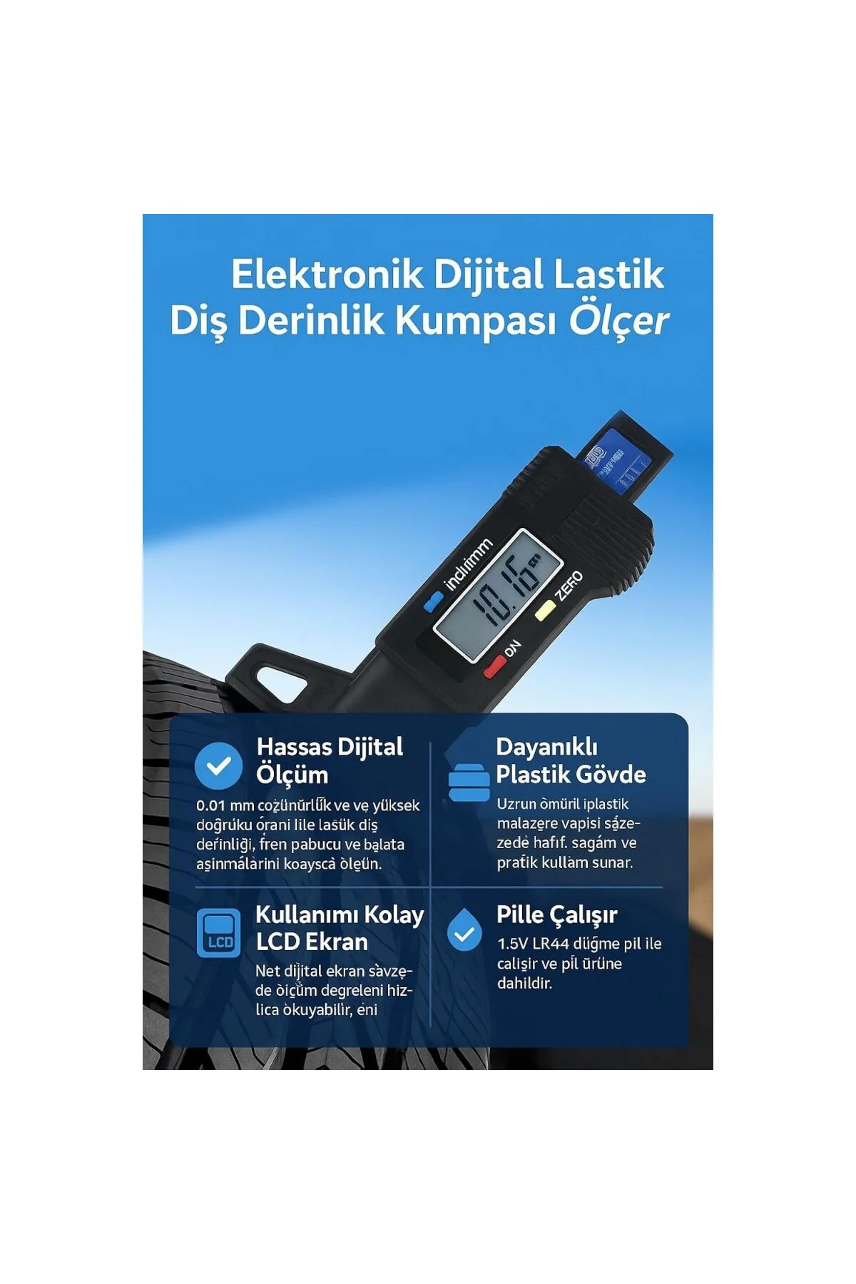 Elektronik Dijital Lastik Diş Derinlik Kumpası Ölçer cin307