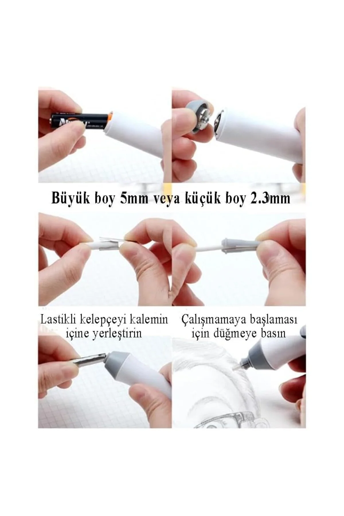 Elektronik Silgi Pilli 1 Paket Otomatik Taşınabilir Kalem Silgi K