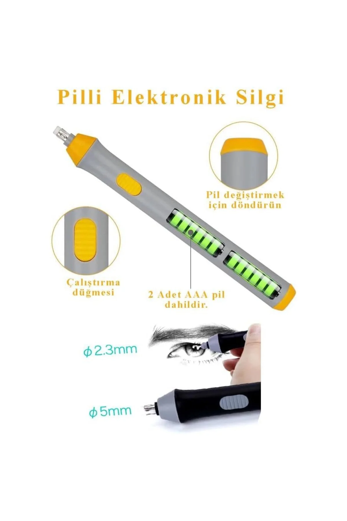 Elektronik Silgi Pilli 1 Paket Otomatik Taşınabilir Kalem Silgi K