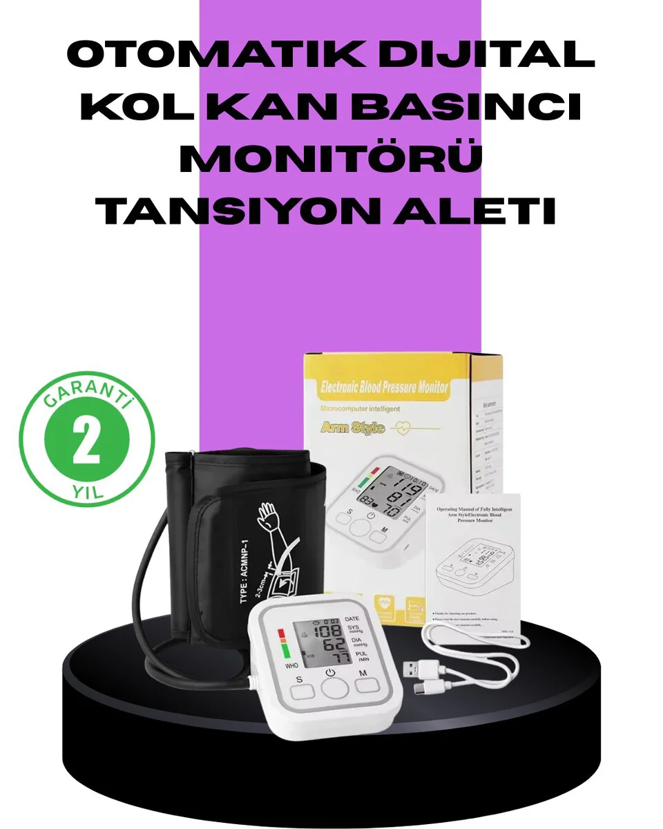 Elektronik Tansiyon Ölçer LCD Dijital Ekranlı - Evde Kan Basıncı Takibi