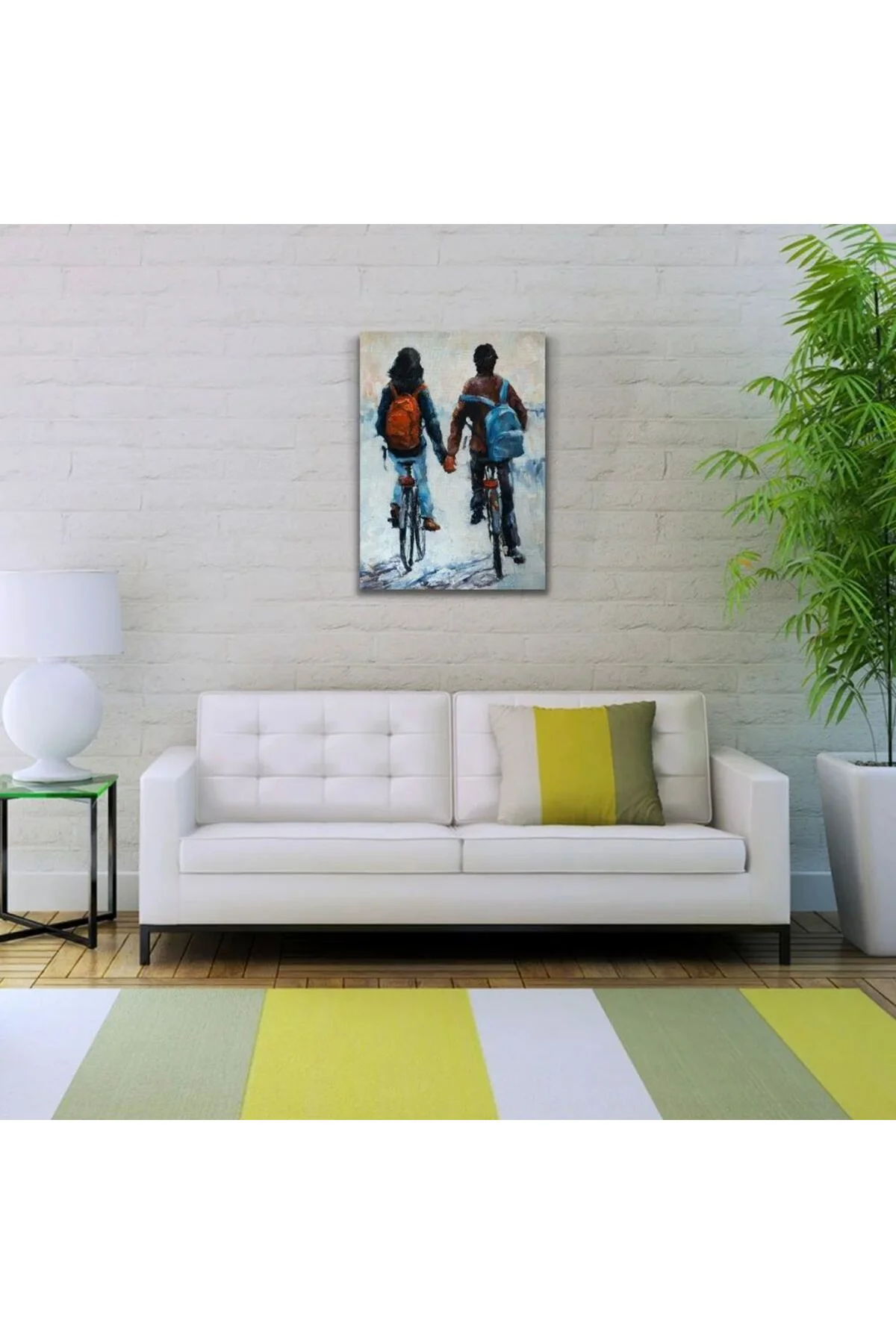 Elele Bisiklet Süren Sevgililer Yağlıboya Kanvas Tablo 50 x 70