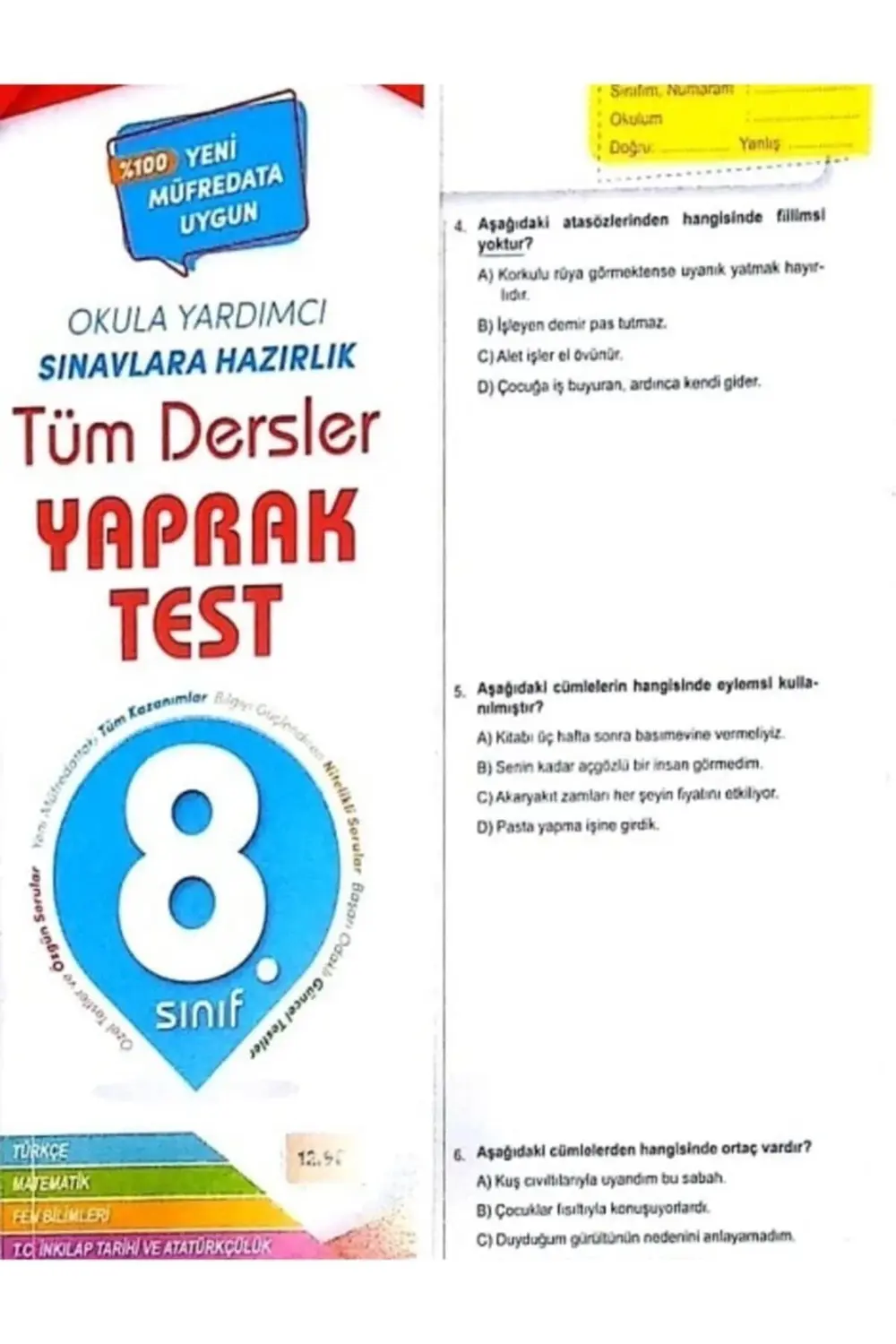 Element 8. Sınıf Tüm Dersler Yaprak Test