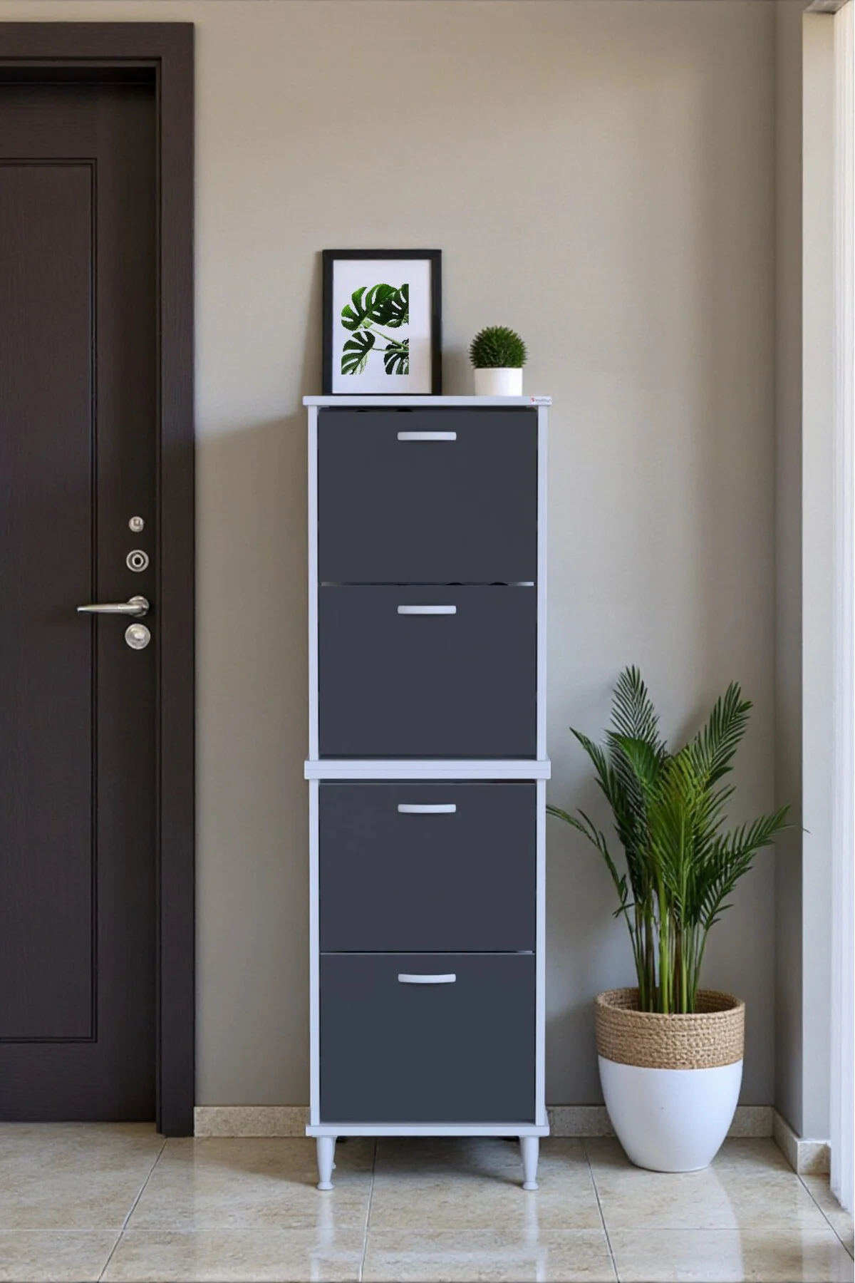 Elenio 52 cm Genişlik Antrasit Renk Ayaklı 4 Kapaklı Ayakkabılık Elenio 52 cm Genişlik Antrasit Renk Ayaklı 4 Kapaklı Ayakkabılık