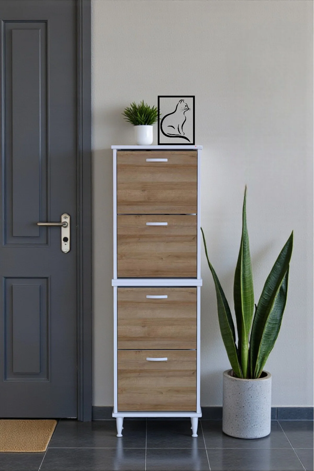 Elenio 52 cm Genişlik Meşe Renk Ayaklı 4 Kapaklı Ayakkabılık 52x1