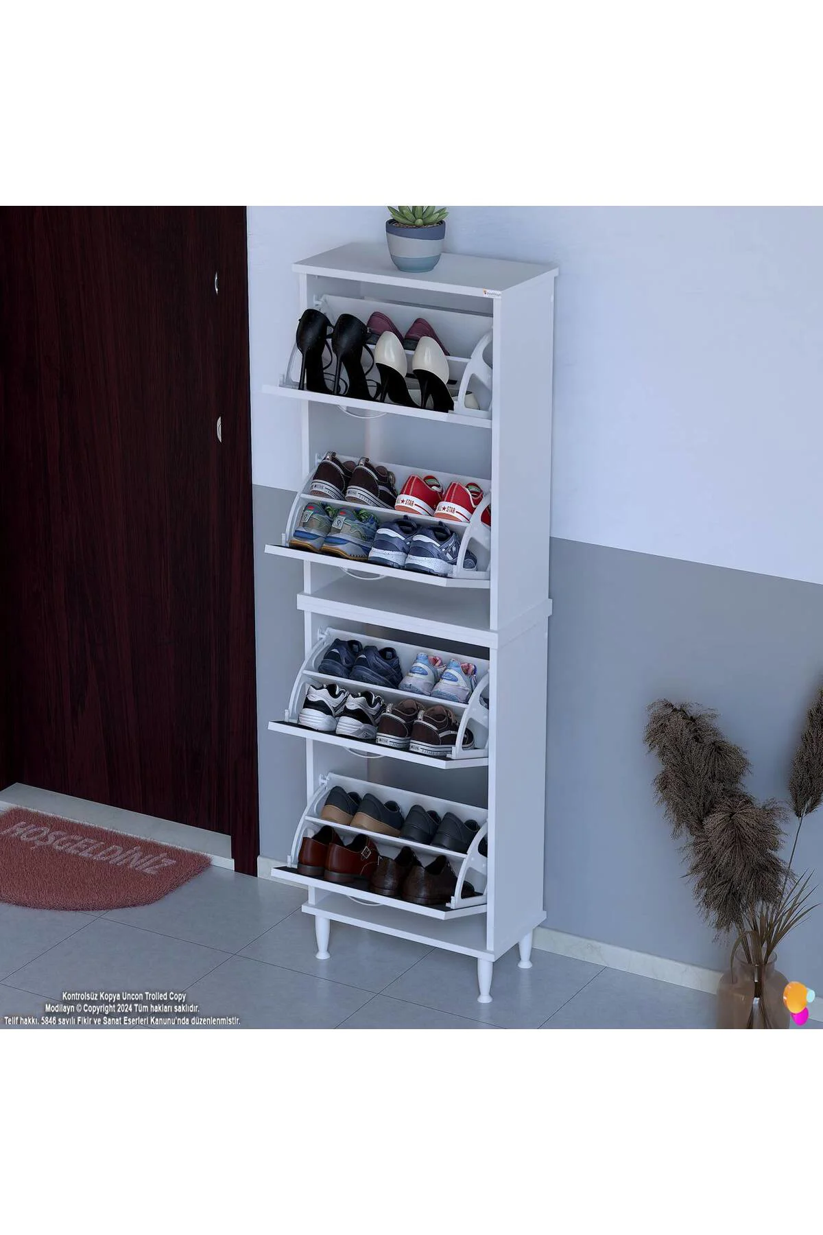 Elenio 52 cm Genişlik Antrasit Renk Ayaklı 4 Kapaklı Ayakkabılık Elenio 52 cm Genişlik Antrasit Renk Ayaklı 4 Kapaklı Ayakkabılık