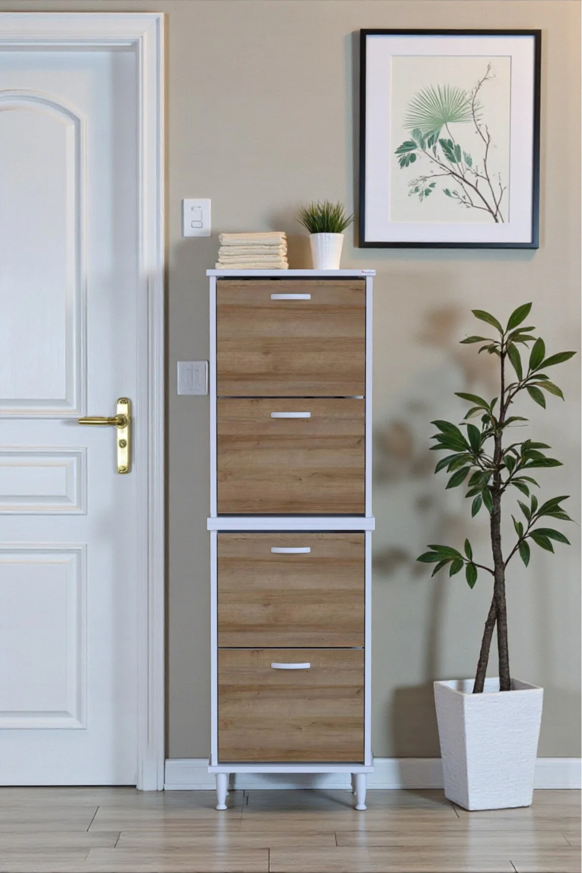 Elenio 52 cm Genişlik Meşe Renk Ayaklı 4 Kapaklı Ayakkabılık 52x1