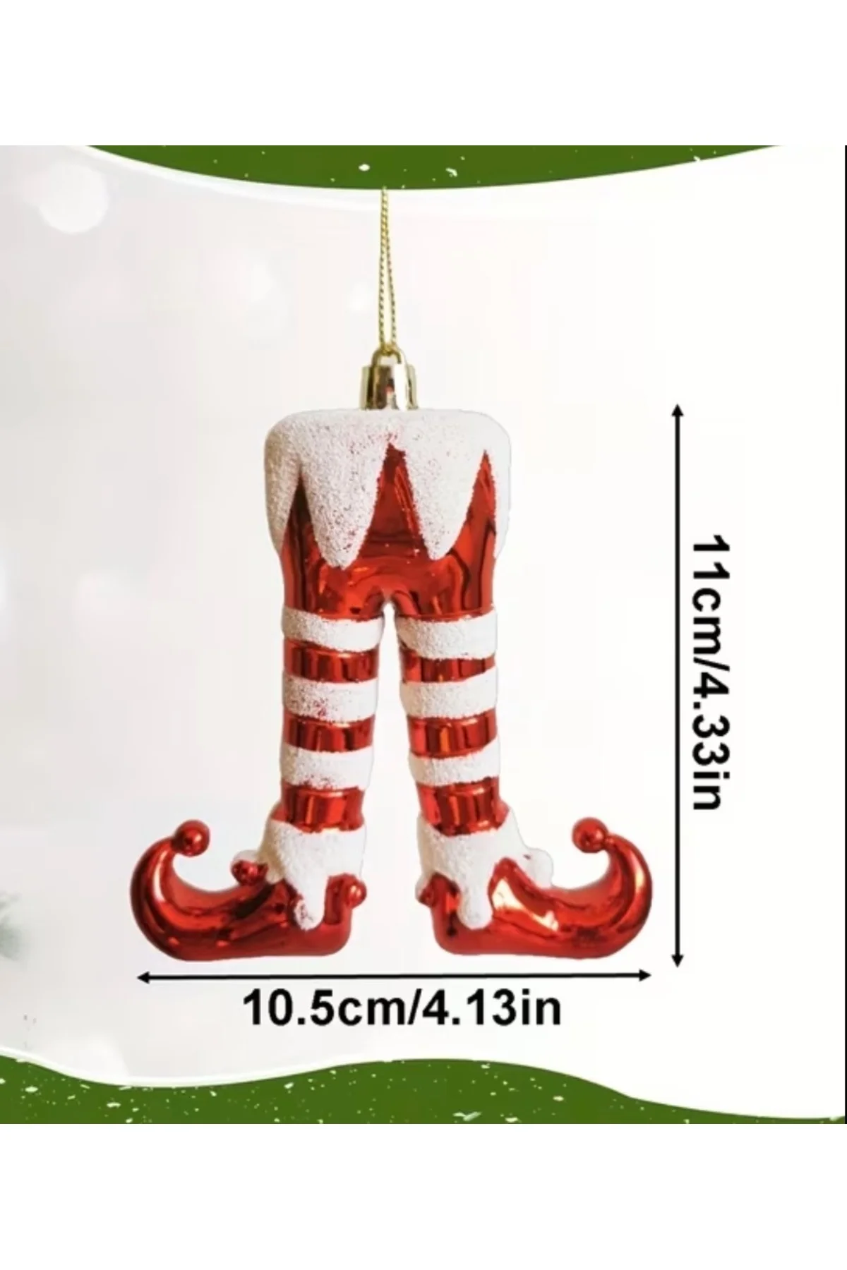 Elf Bacağı Figürlü Yılbaşı Ağaç Süsü 4'lü Set – Kırmızı Beyaz Çizgili Asma Süsler (11 cm) - Görsel 2