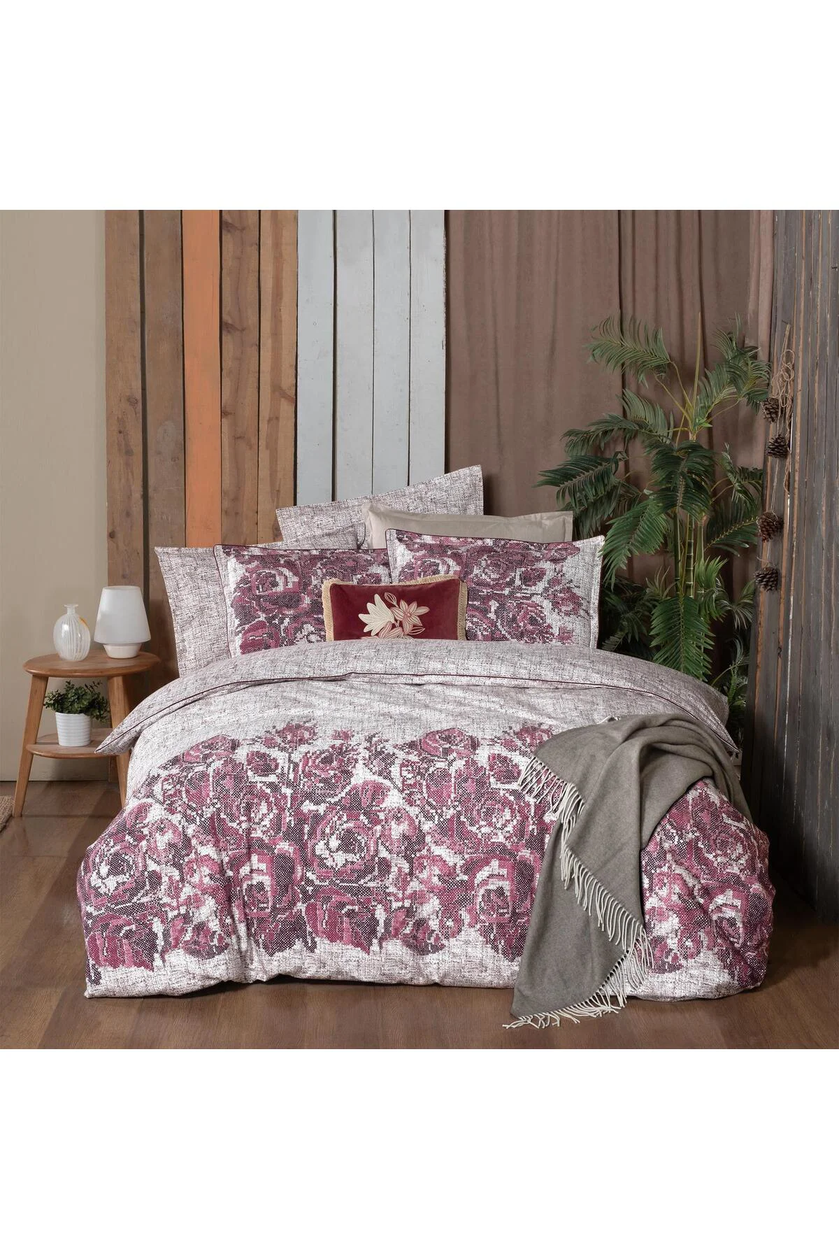 Elfida King Size (Battal Boy) %100 Pamuk Flanel (Pazen) Nevresim Takımı Pembe