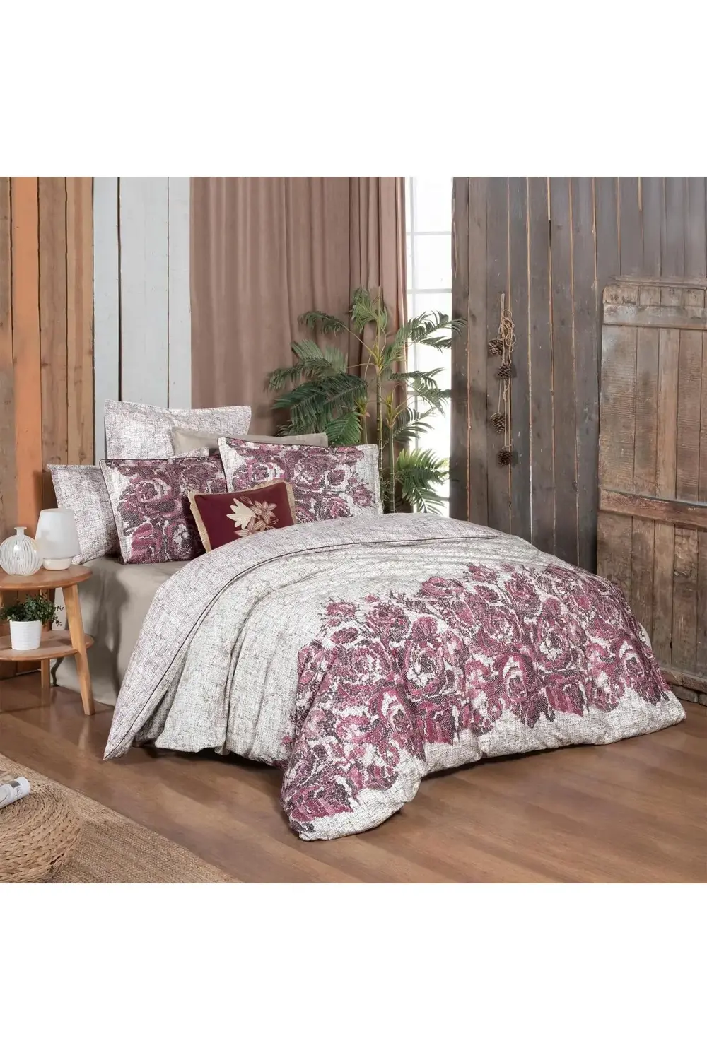 Elfida Tek Kişilik %100 Pamuk Flanel (Pazen) Nevresim Takımı Pemb