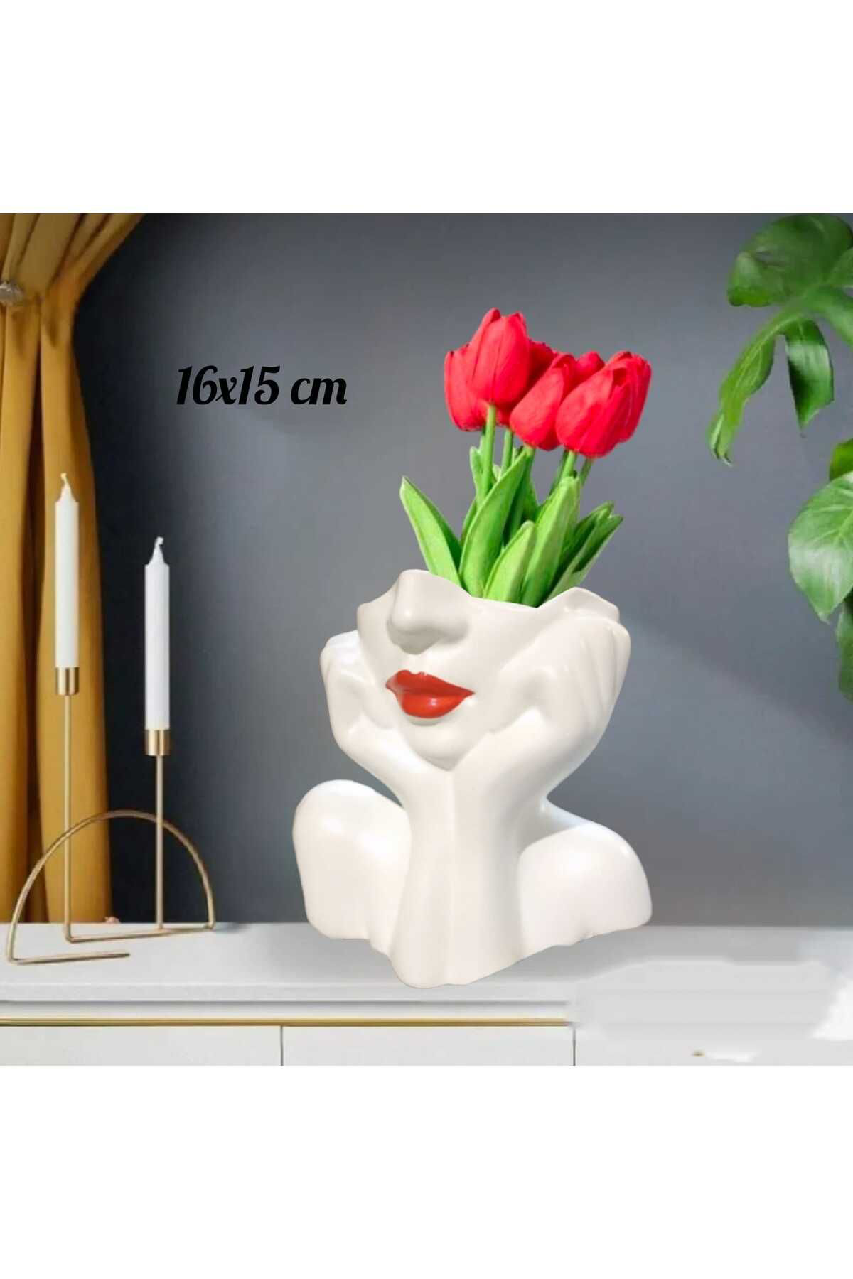 Dodemert Home Eli Yüzünde Beyaz Kız Polyester Saksı & Vazo