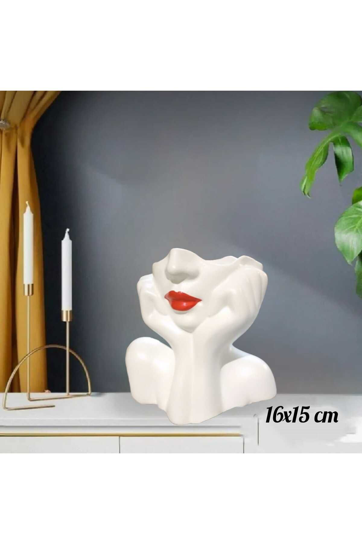 Dodemert Home Eli Yüzünde Beyaz Kız Polyester Saksı & Vazo