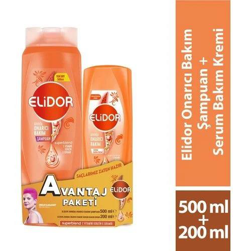 Elidor Onarıcı Bakım Şampuan 500ml + Saç Kremi 200ml Elidor Onarıcı Bakım Şampuan 500ml + Saç Kremi 200ml