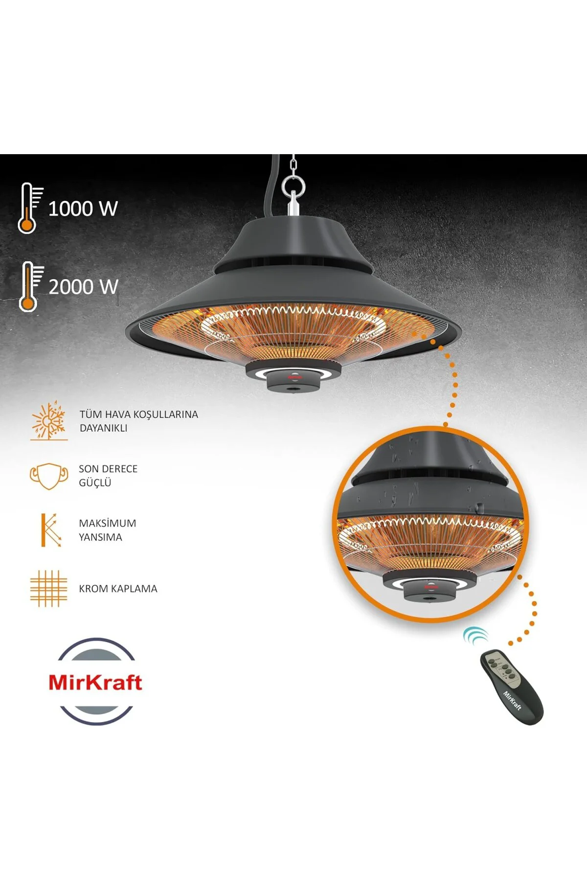 Elirg R.C LED Işıklı Elektrikli Isıtıcı, 2000 W, Uzaktan Kumandal