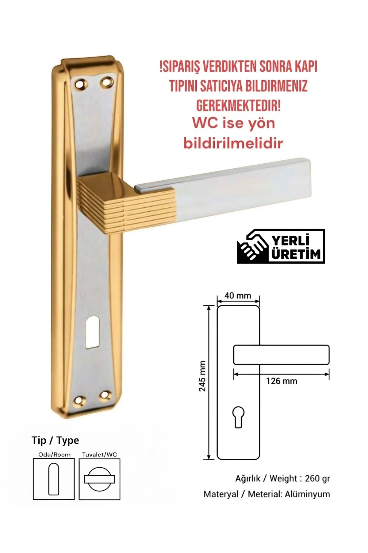 ELİT LALE AYNALI ALTIN-SATEN KAPI KOLU