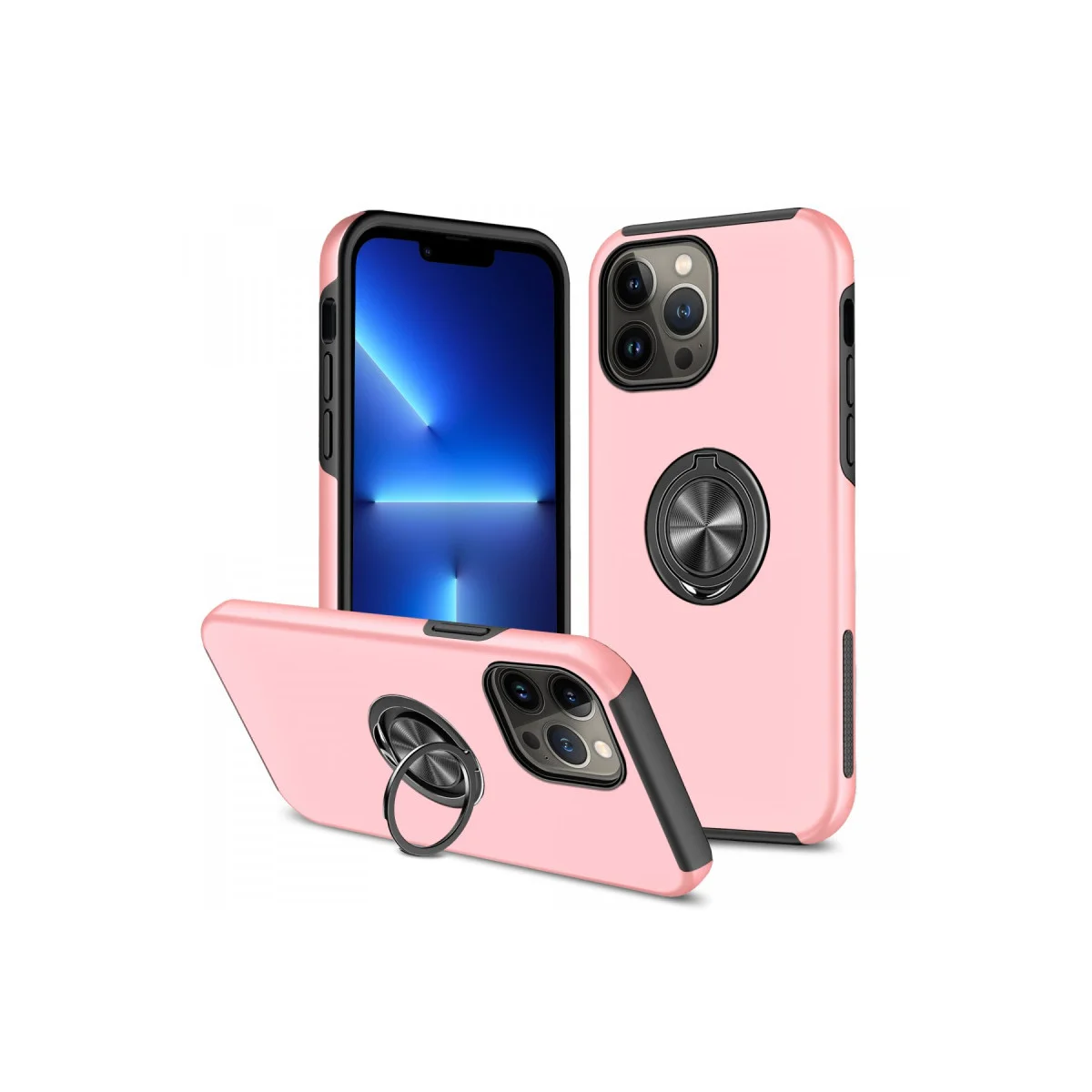 Elit Yüzüklü Kılıf - iPhone 13 Pro Max Pembe (Ultra Korumalı & Mıknatıs)