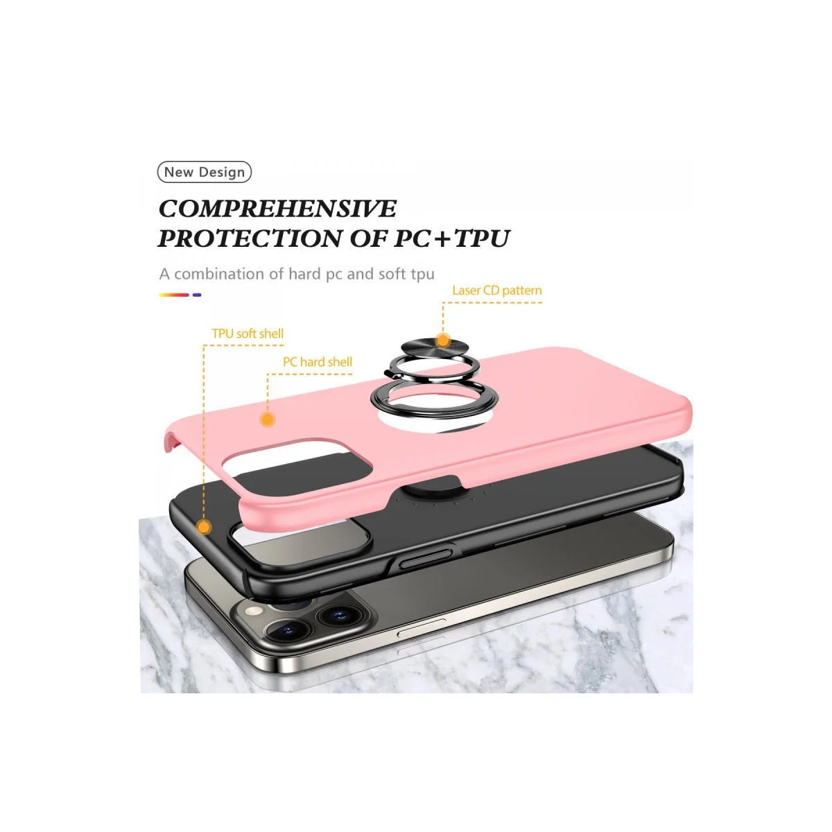 Elit Yüzüklü Kılıf - iPhone 13 Pro Max Pembe (Ultra Korumalı & Mıknatıs)