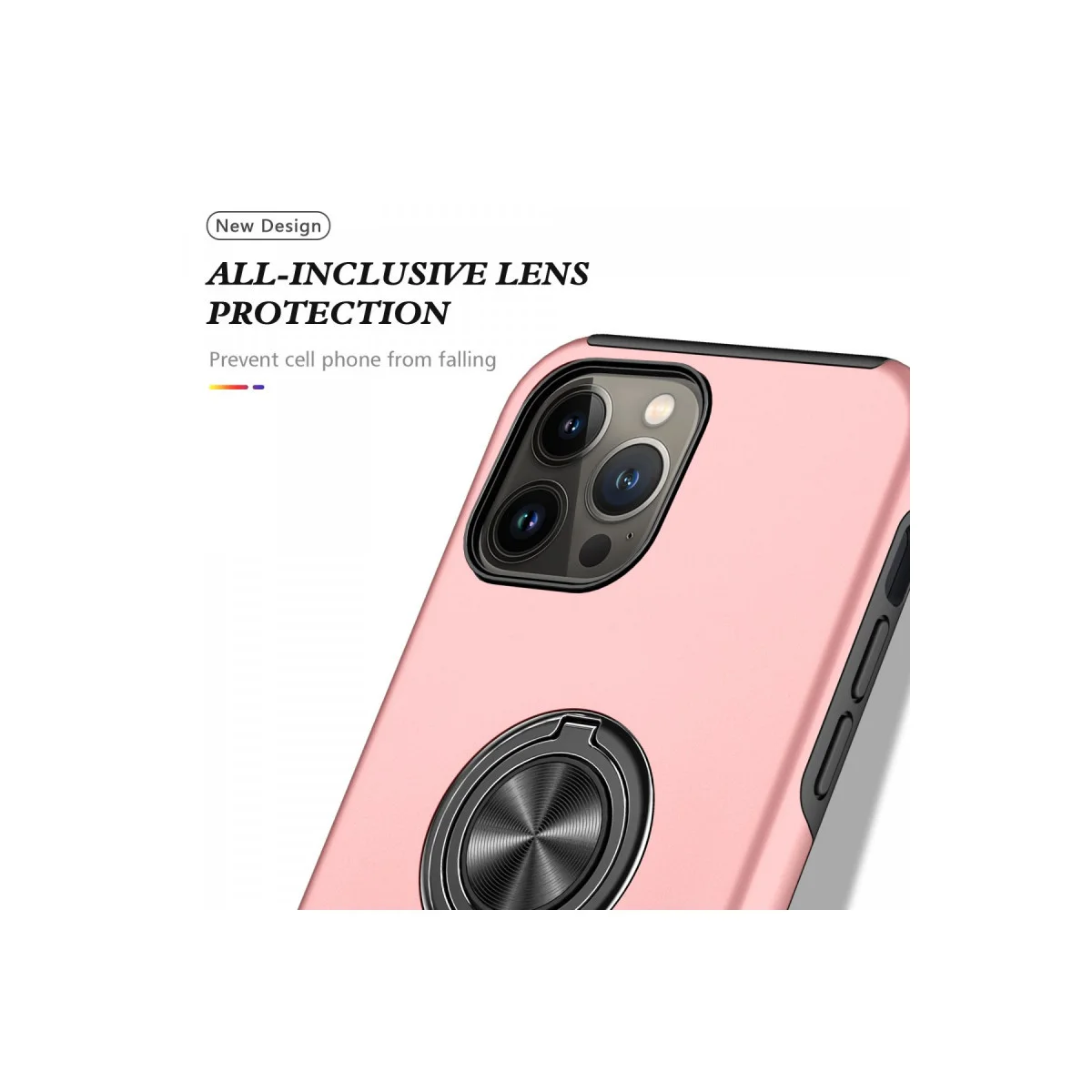 Elit Yüzüklü Kılıf - iPhone 13 Pro Max Pembe (Ultra Korumalı & Mıknatıs)