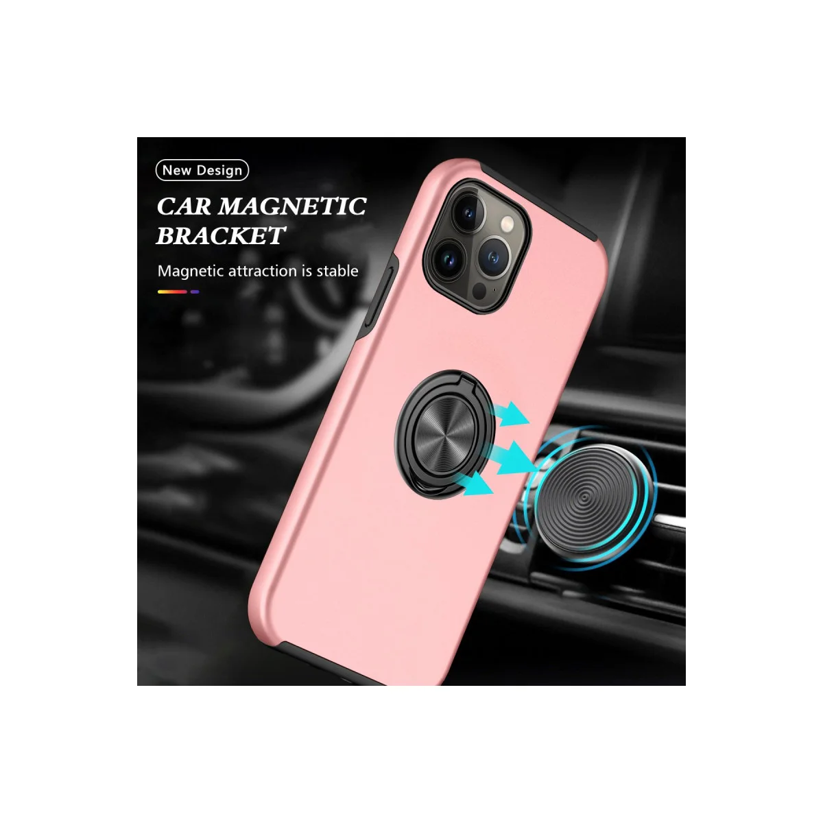 Elit Yüzüklü Kılıf - iPhone 13 Pro Max Pembe (Ultra Korumalı & Mıknatıs)