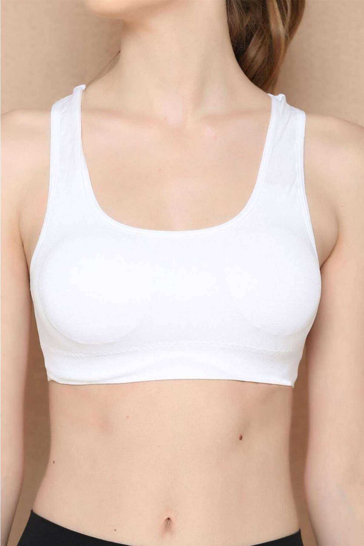 Just Cheap Store Elite Life Geniş Askili Kadin Destekli Sporcu Büstiyer Beyaz Süty