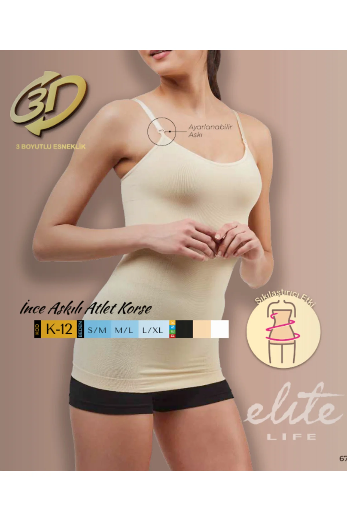 ELİTE LİFE İnce Askılı Atlet Korse 1 Beden Küçültür