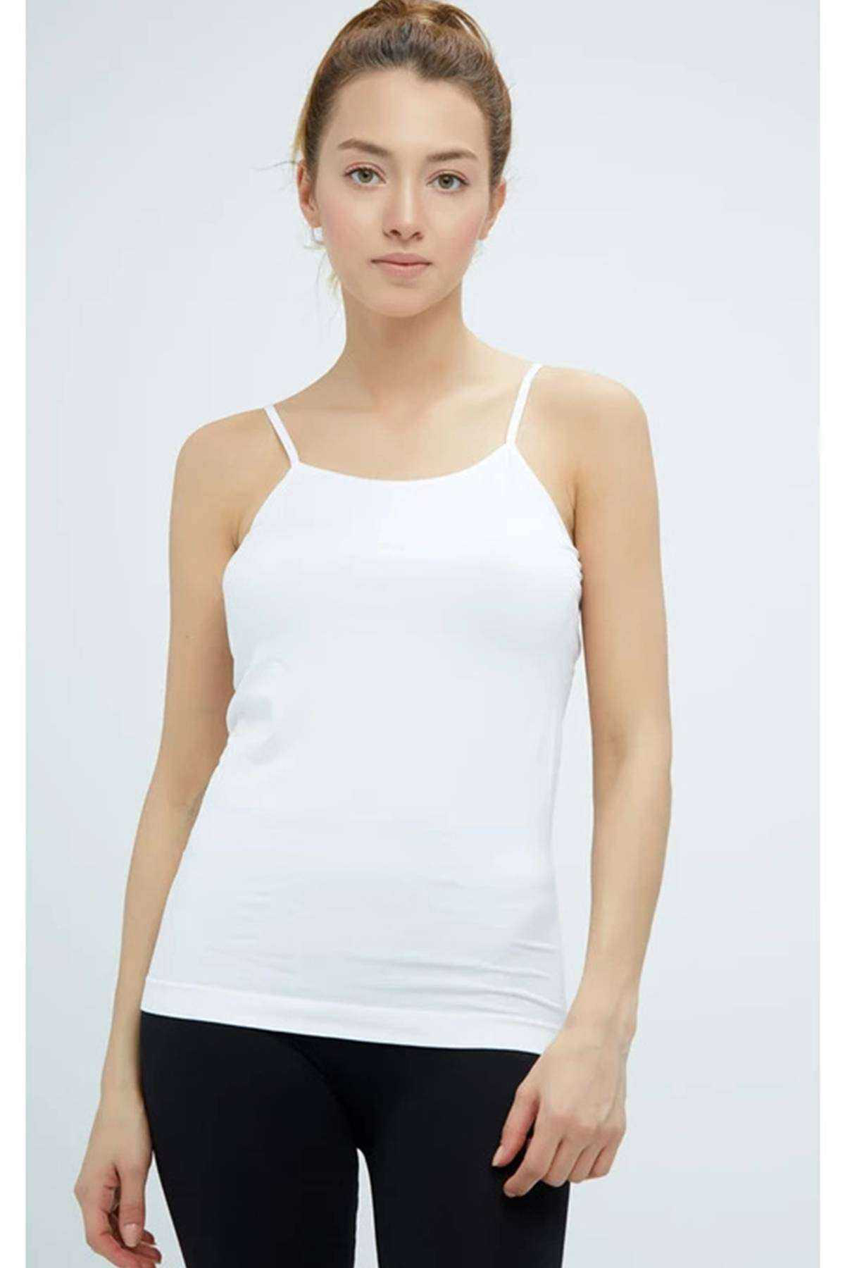 Just Cheap Store Elite Life Kadin İp Askili İz Yapmaz Uzun Beyaz Atlet 846