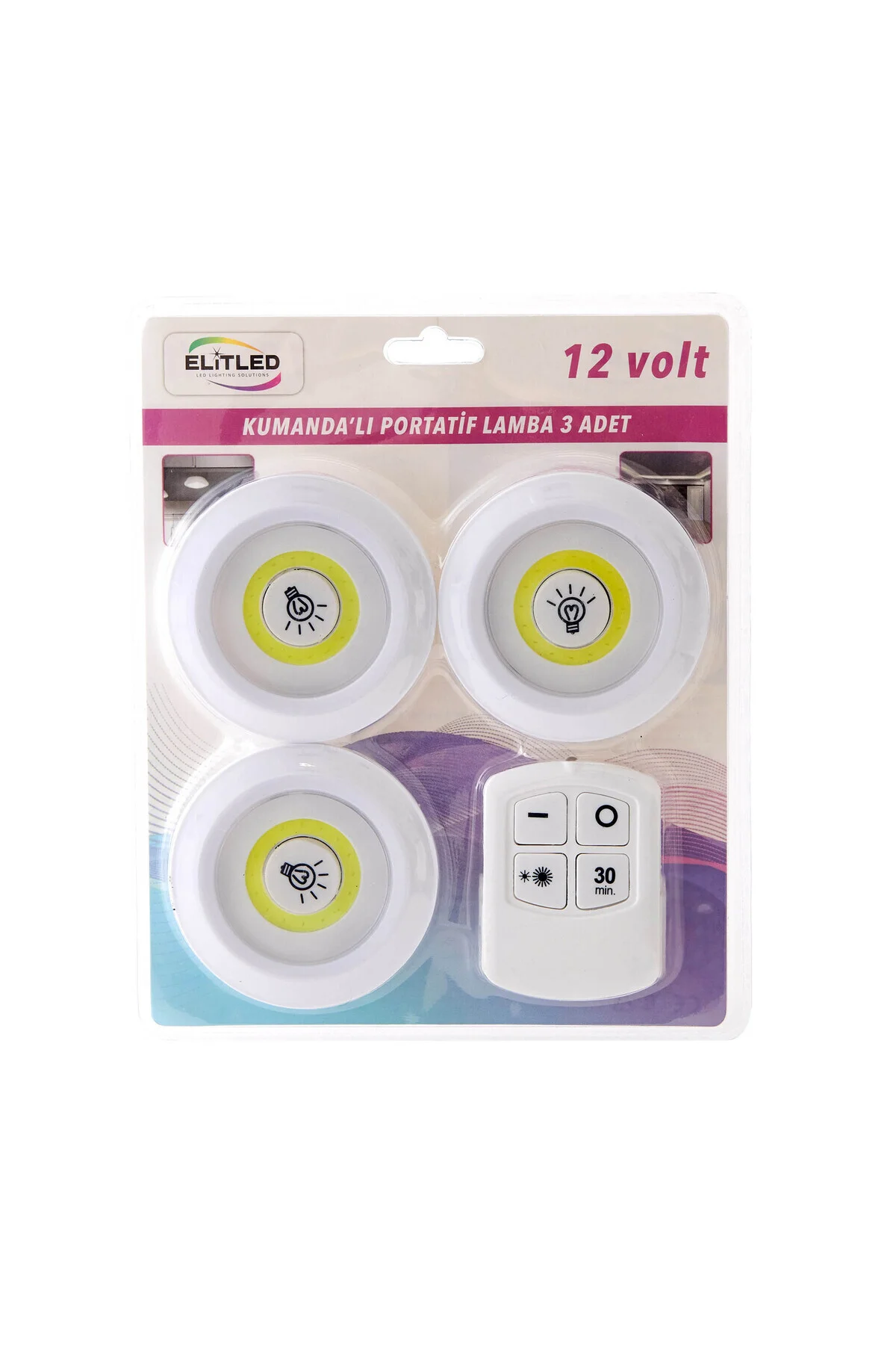 Elitled 3'lü Uzaktan Kumandalı Portatif Lamba - Beyaz - 9x9x9 cm