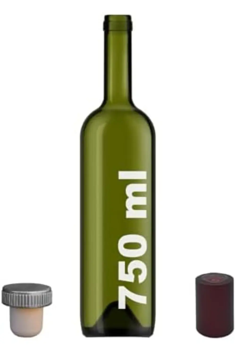 elizzashop 750 ml Yeşil Şarap Şişesi Sentetik Mantar Tıpalı Ve Ka